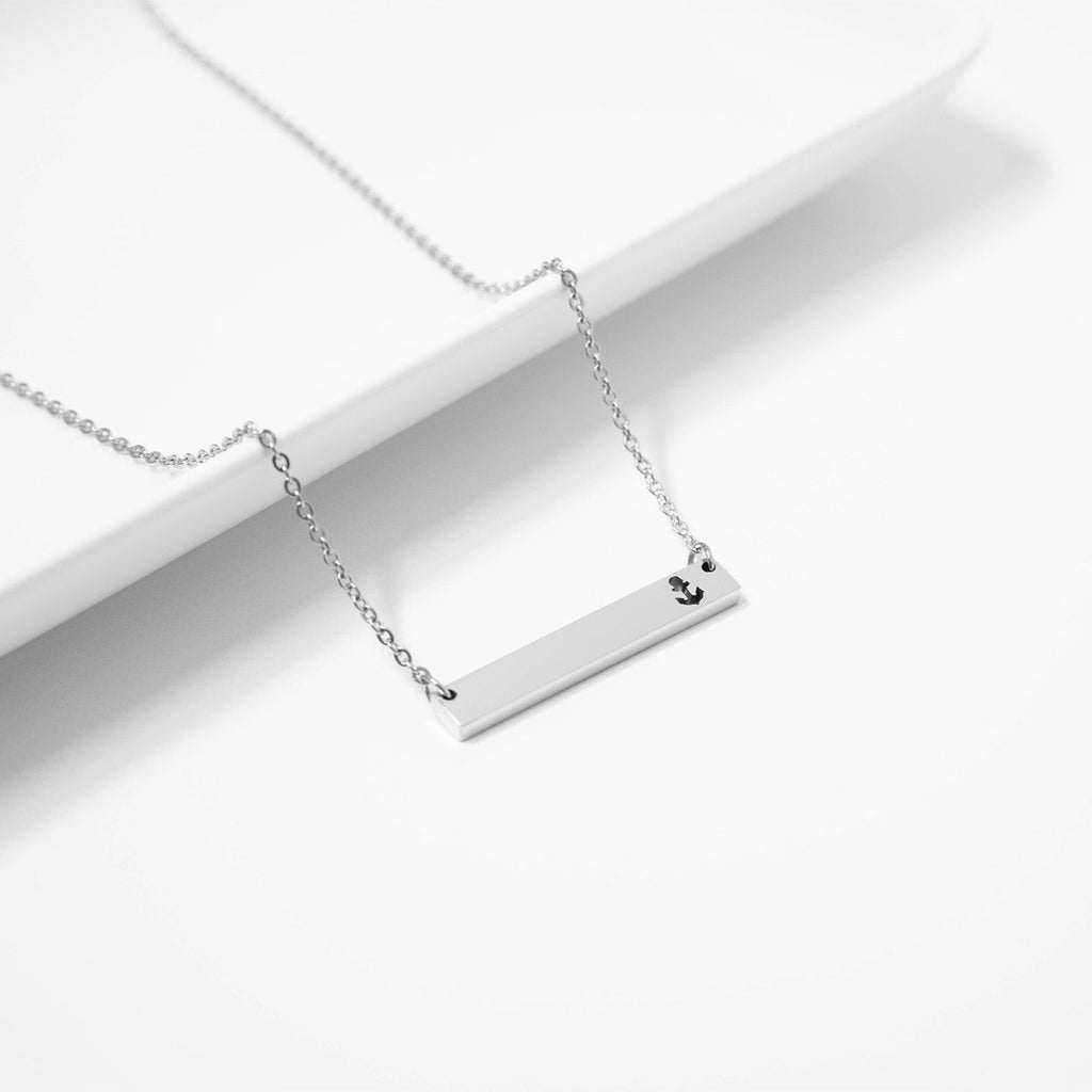 Anchor Cutout Horizontal Stainless Steel Bar Necklace Lifestyle