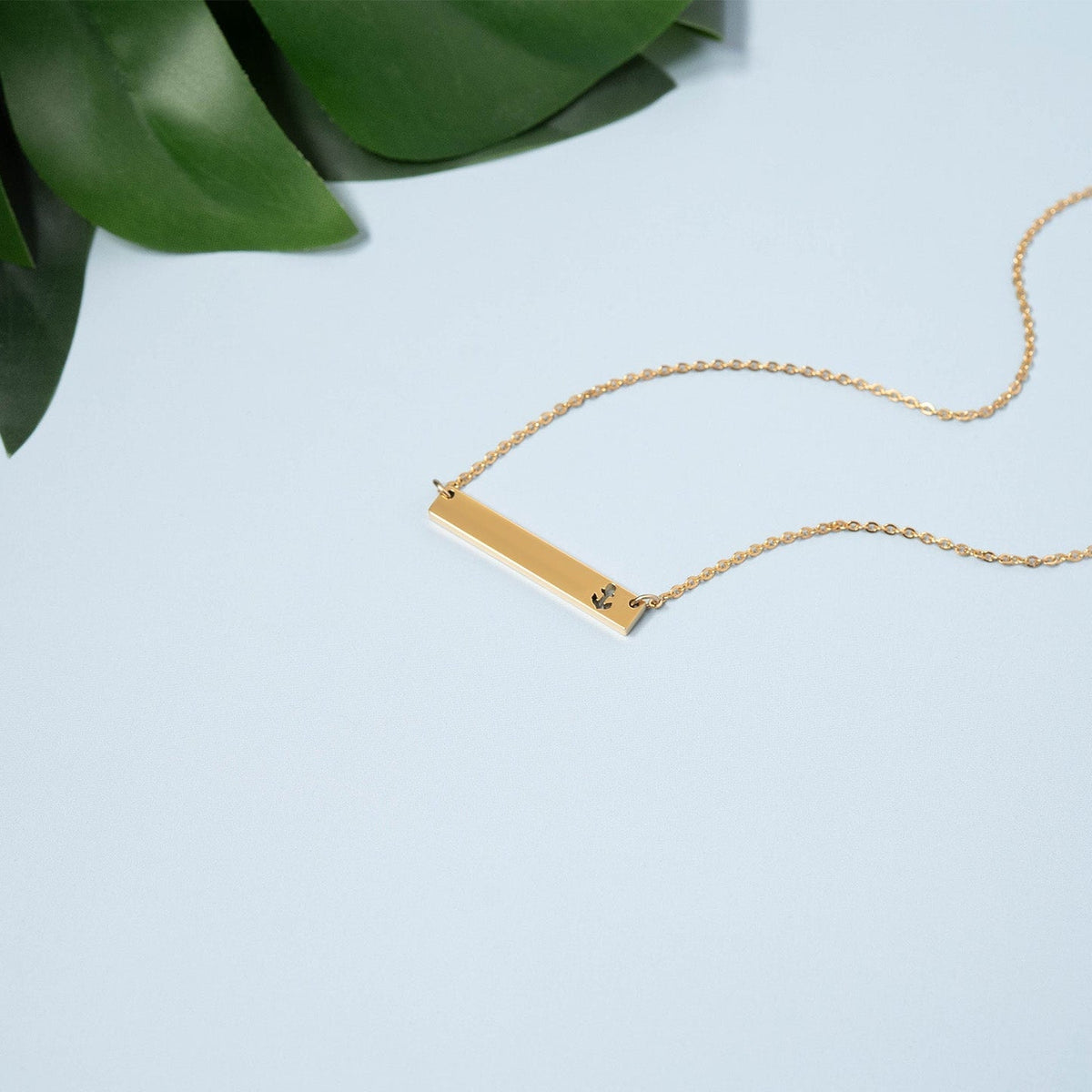 Anchor Cutout Horizontal Stainless Steel Bar Necklace Lifestyle