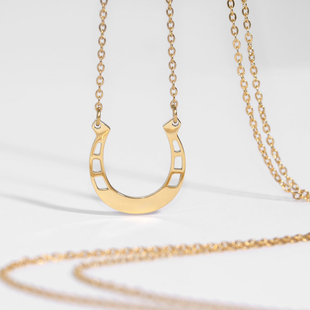 Engraved Horseshoe Necklace - 18" Stainless Steel Pendant With 2" Extender