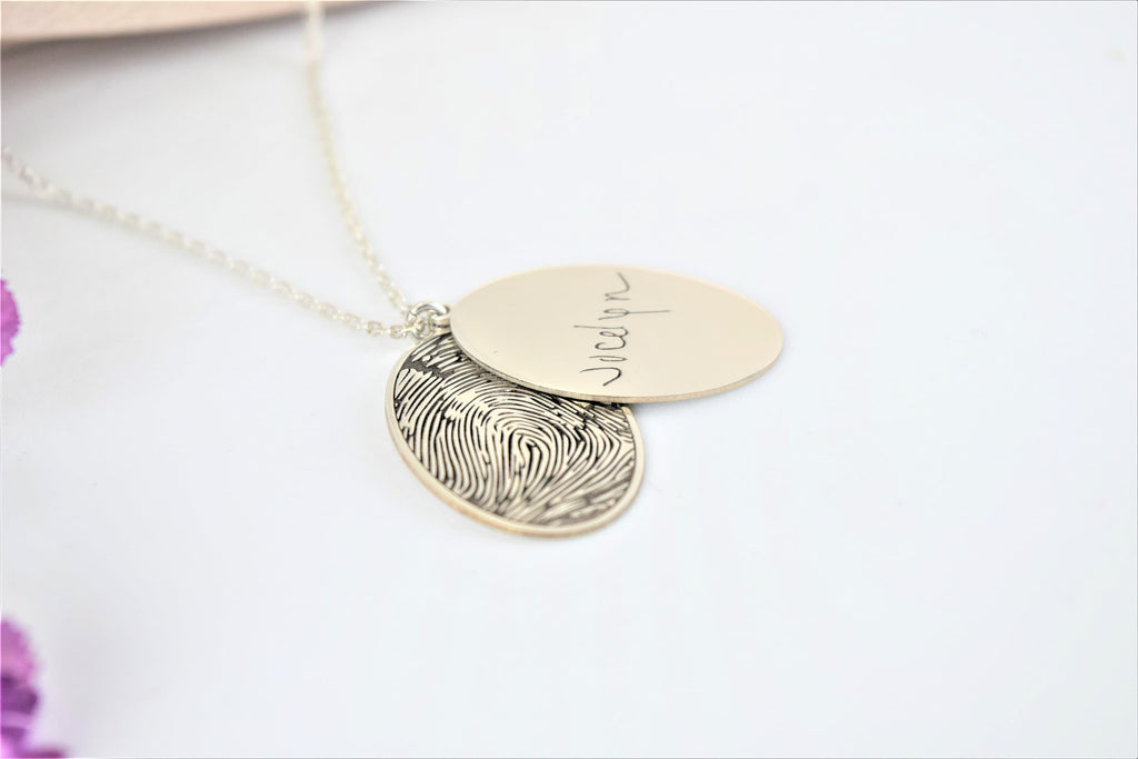 Personalized Fingerprint Necklace, Sterling Silver Oval Memorial