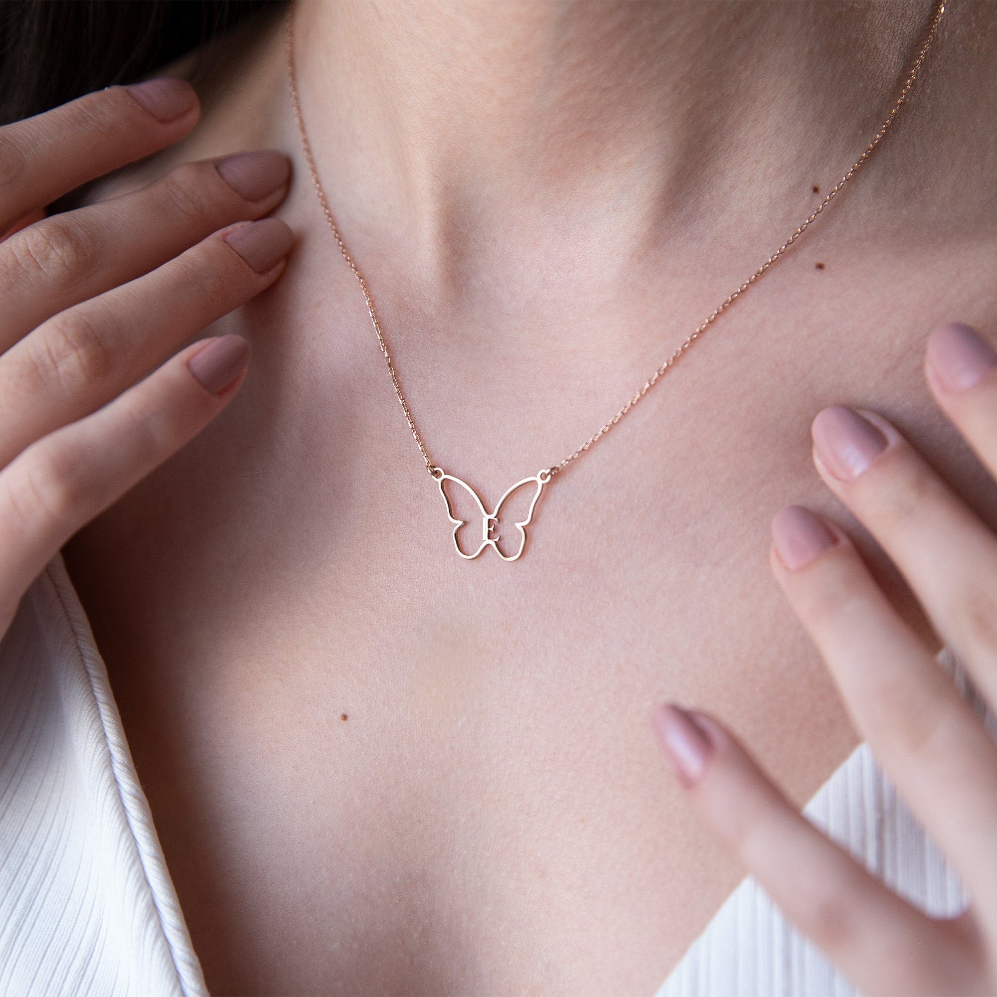 Personalized Butterfly Necklace, Sterling Silver Birthstone Gift