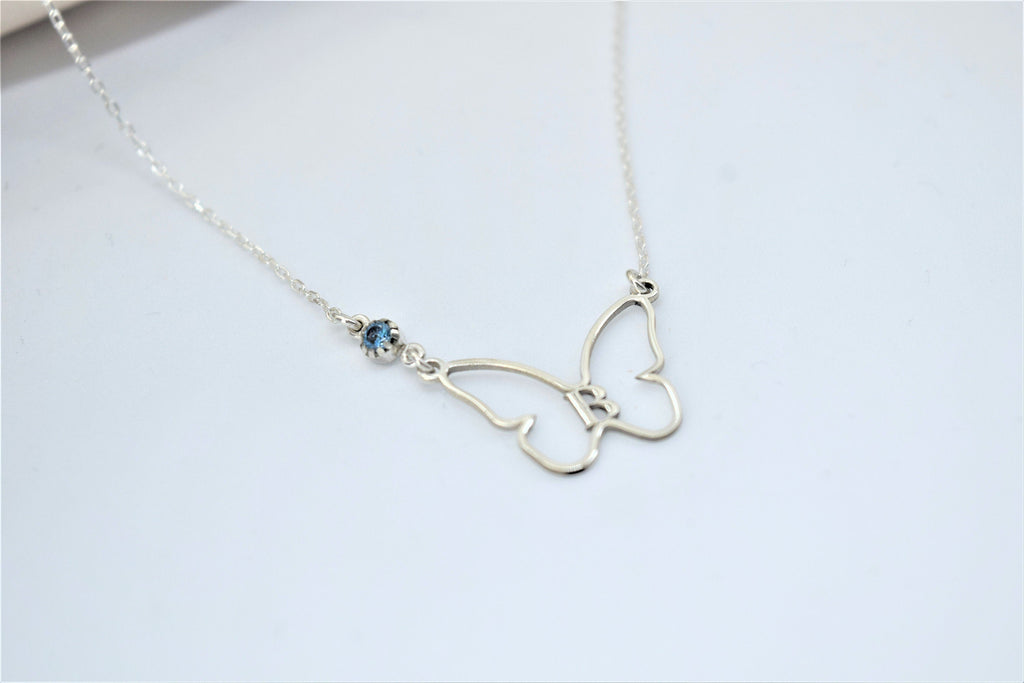 Personalized Butterfly Necklace, Sterling Silver Birthstone Gift