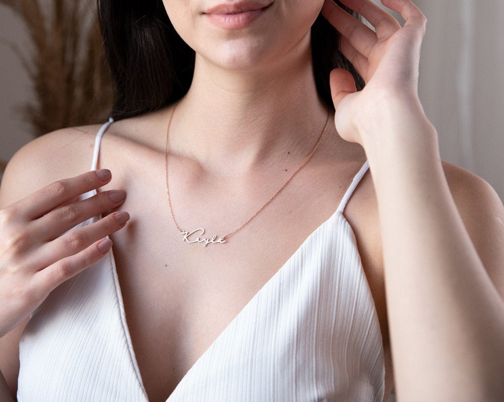 Custom Name Necklace, Sterling Silver Dainty Signature Necklace