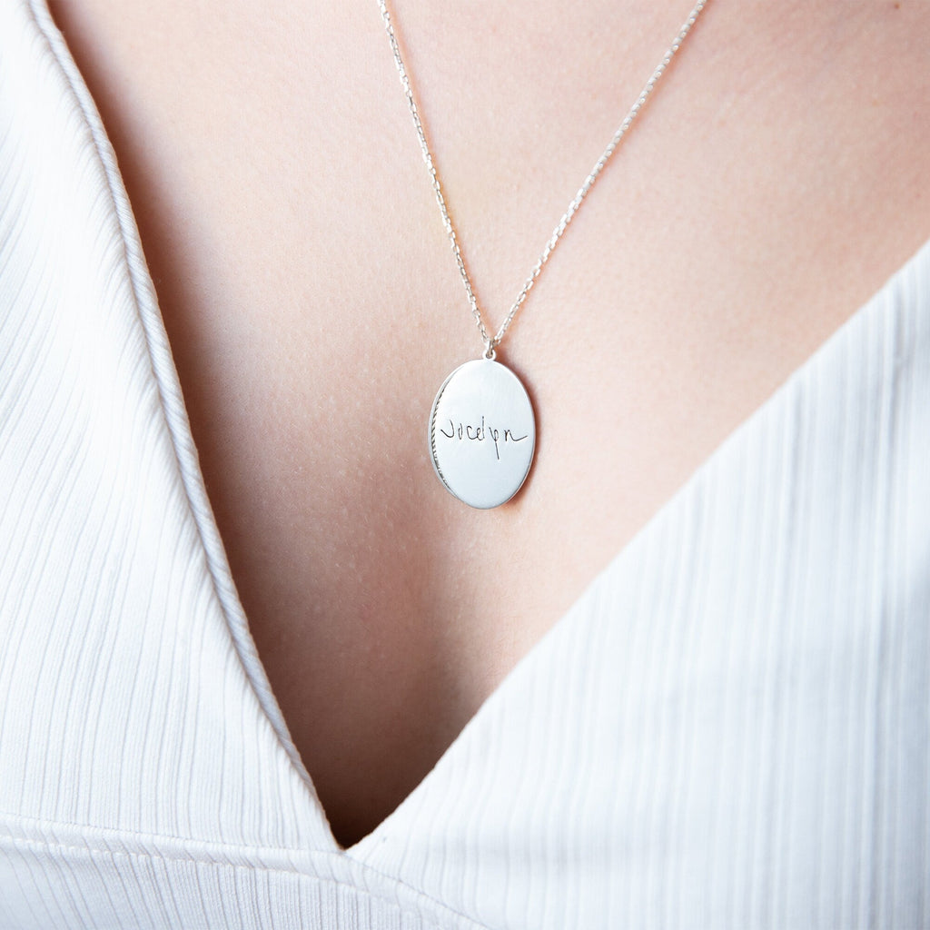 Personalized Fingerprint Necklace, Sterling Silver Oval Memorial