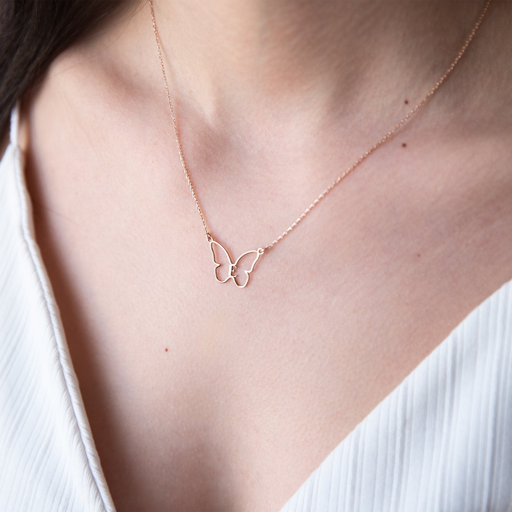 Personalized Butterfly Necklace, Sterling Silver Birthstone Gift