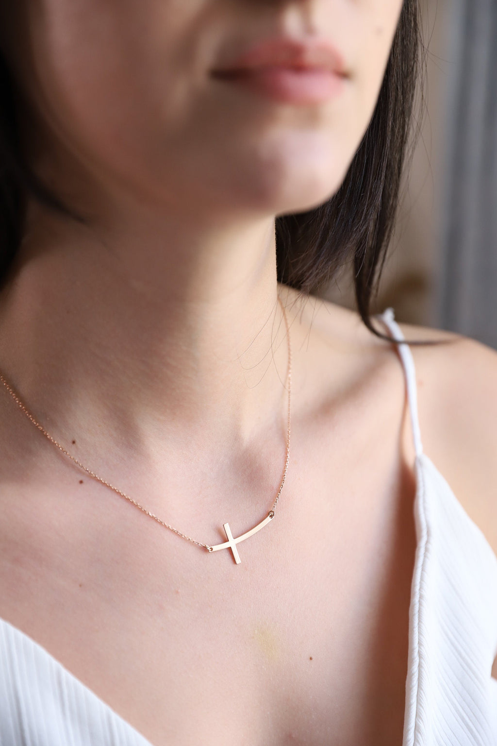 Sterling Silver Cross Necklace, Dainty Minimalist Design For Her