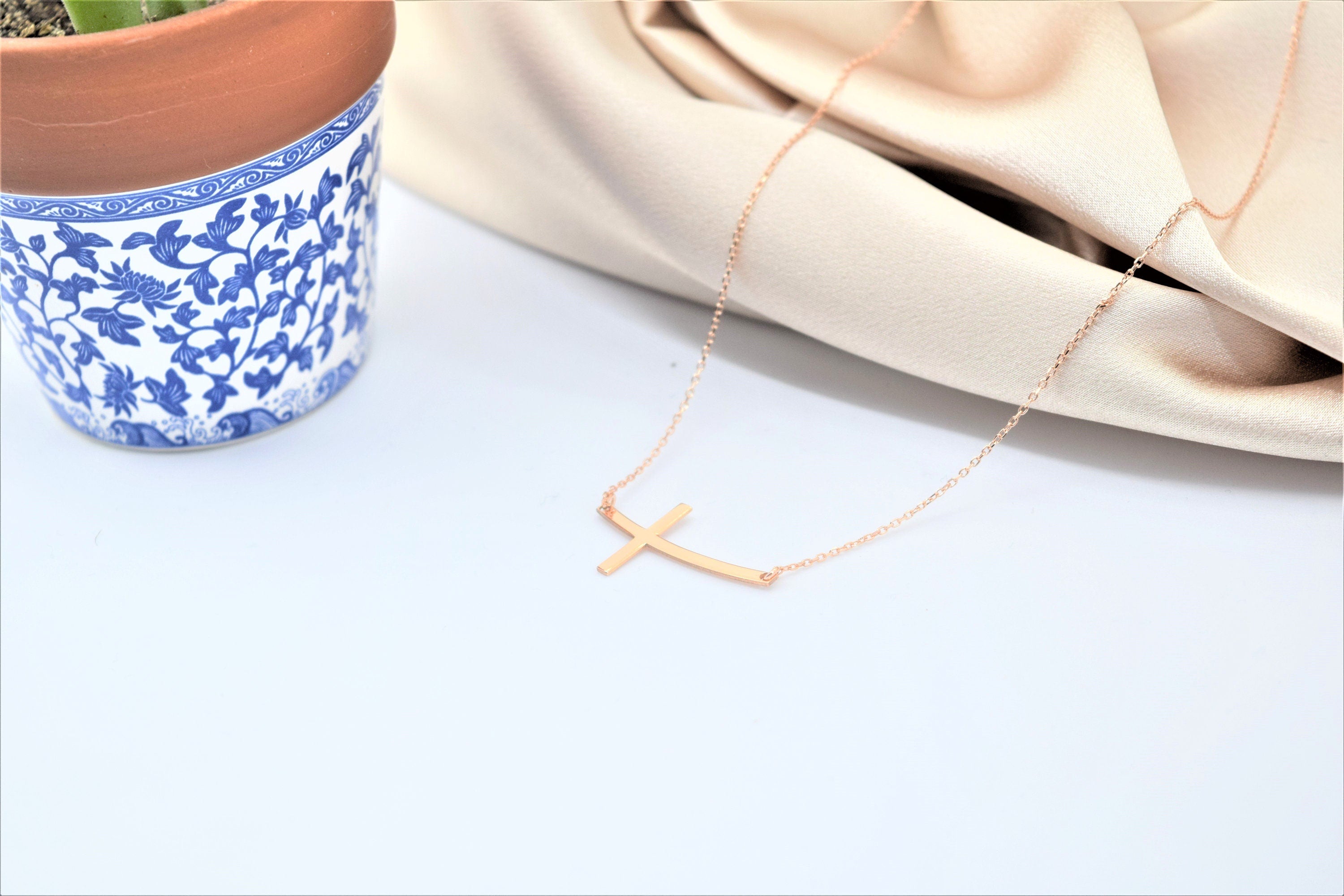 Sterling Silver Cross Necklace, Dainty Minimalist Design For Her