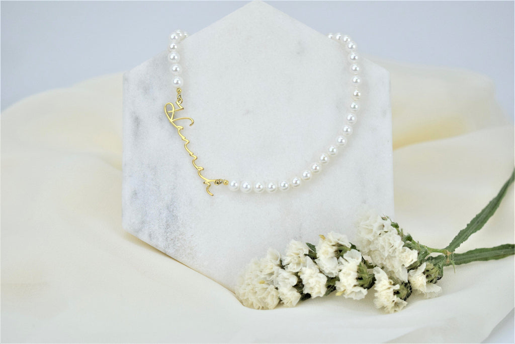 Personalized Pearl Name Necklace, 925 Sterling Silver, Handmade