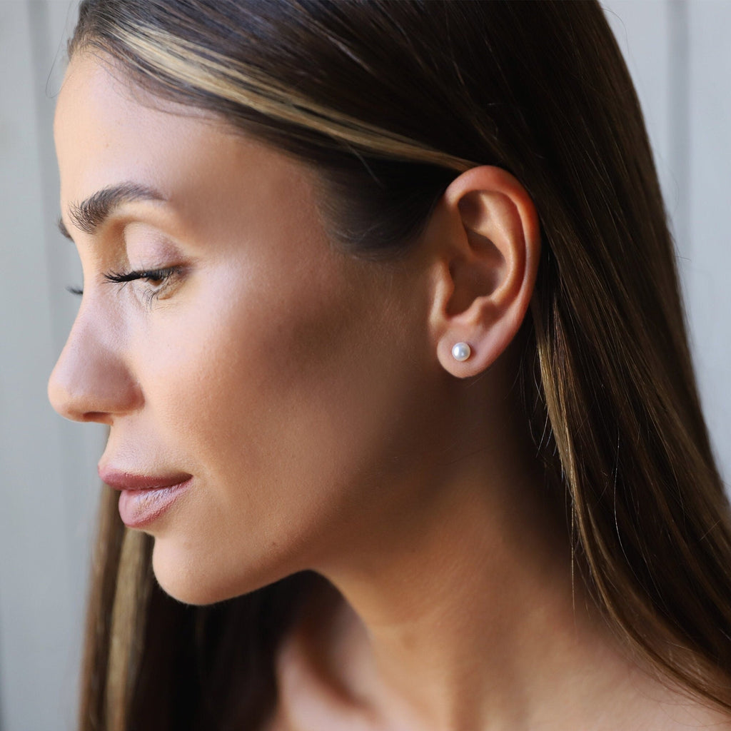 Pearl Stud Earrings, Sterling Silver Freshwater Pearl Earrings