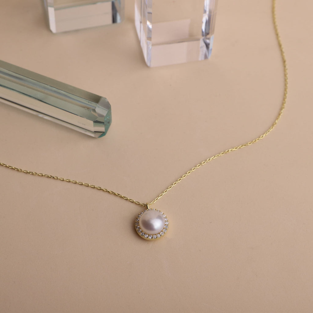 Dainty Pearl Necklace, Sterling Silver Freshwater Pearl CZ
