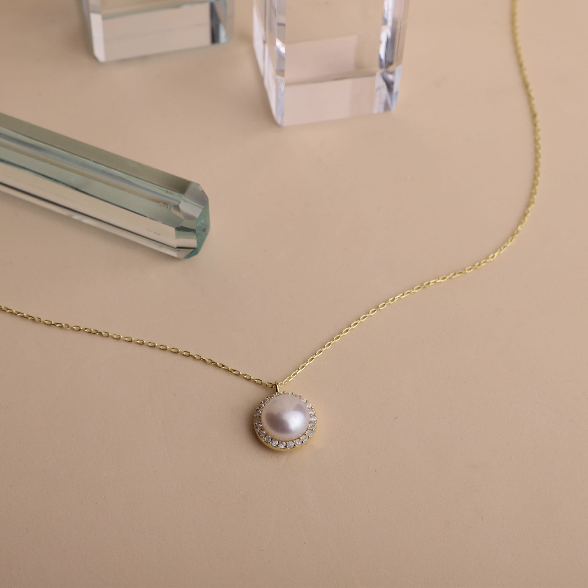 Dainty Pearl Necklace, Sterling Silver Freshwater Pearl CZ