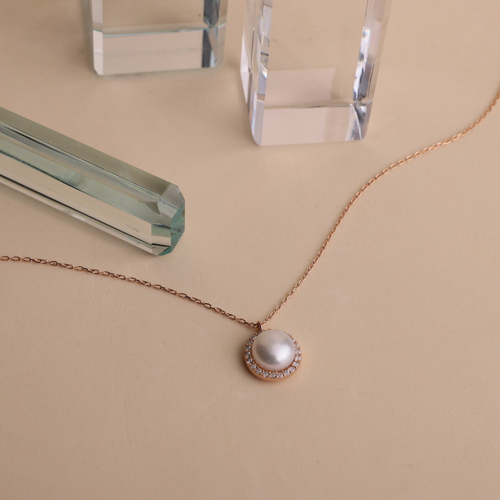 Dainty Pearl Necklace, Sterling Silver Freshwater Pearl CZ