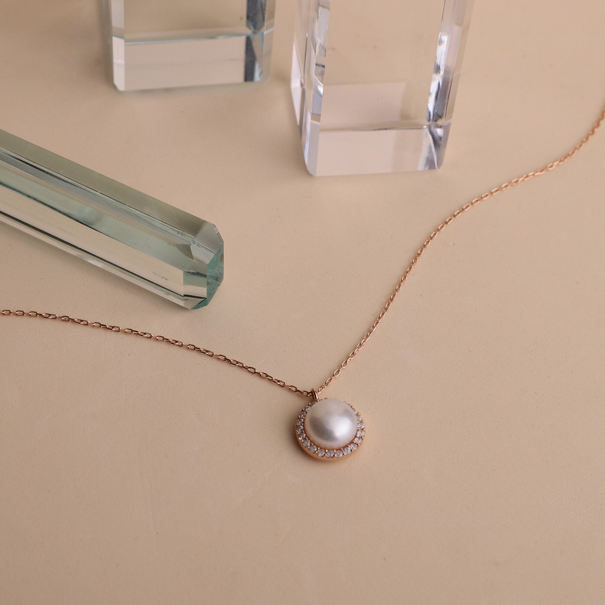 Dainty Pearl Necklace, Sterling Silver Freshwater Pearl CZ