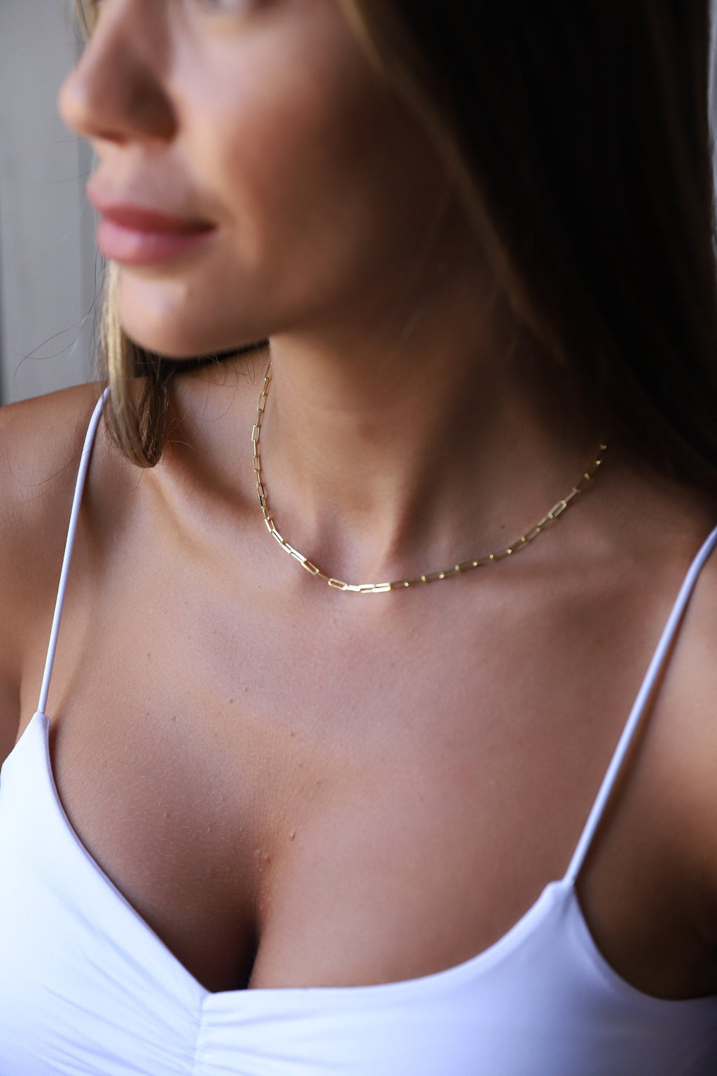 Delicate Gold Choker Necklace, 925 Sterling Silver Link Chain