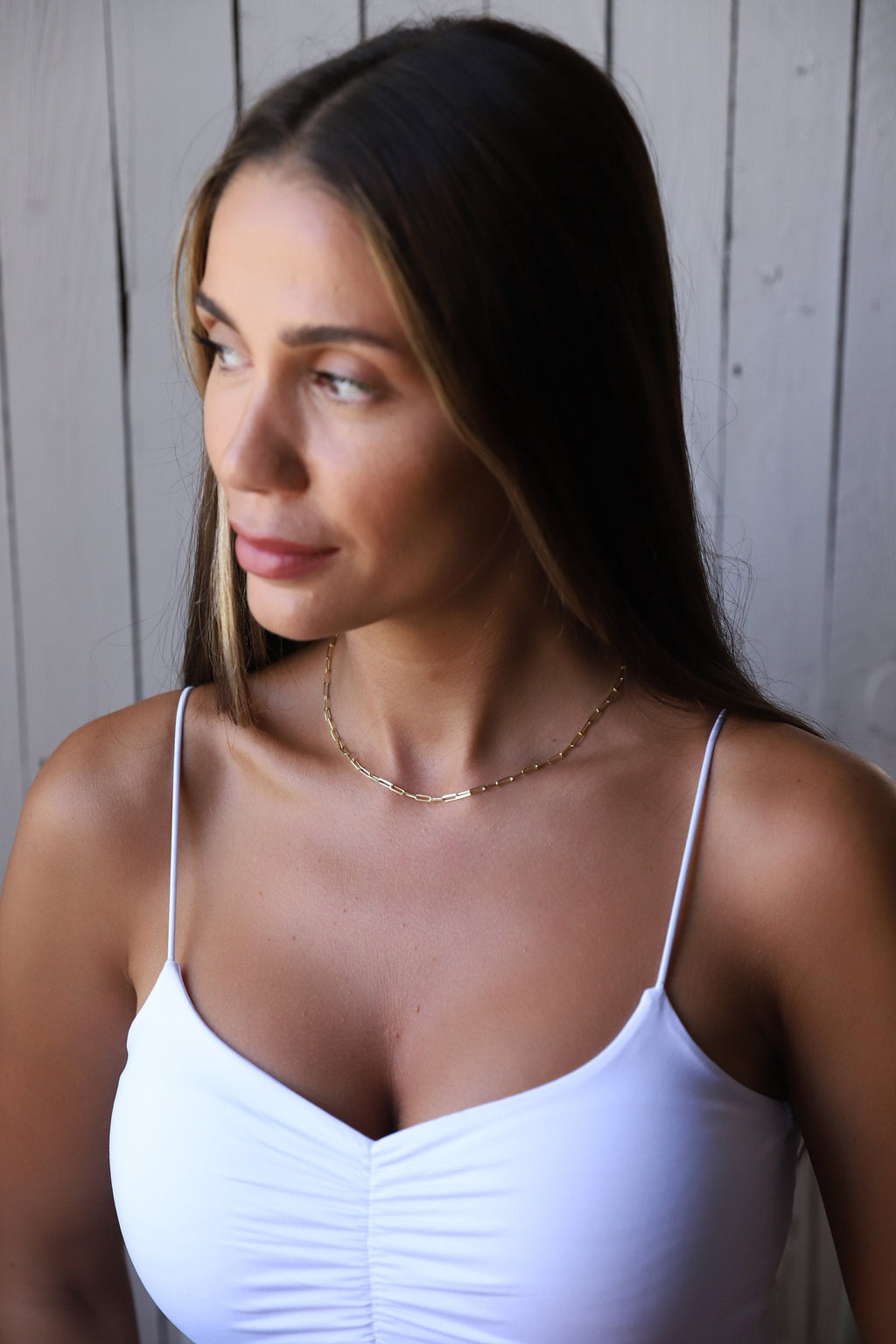 Delicate Gold Choker Necklace, 925 Sterling Silver Link Chain