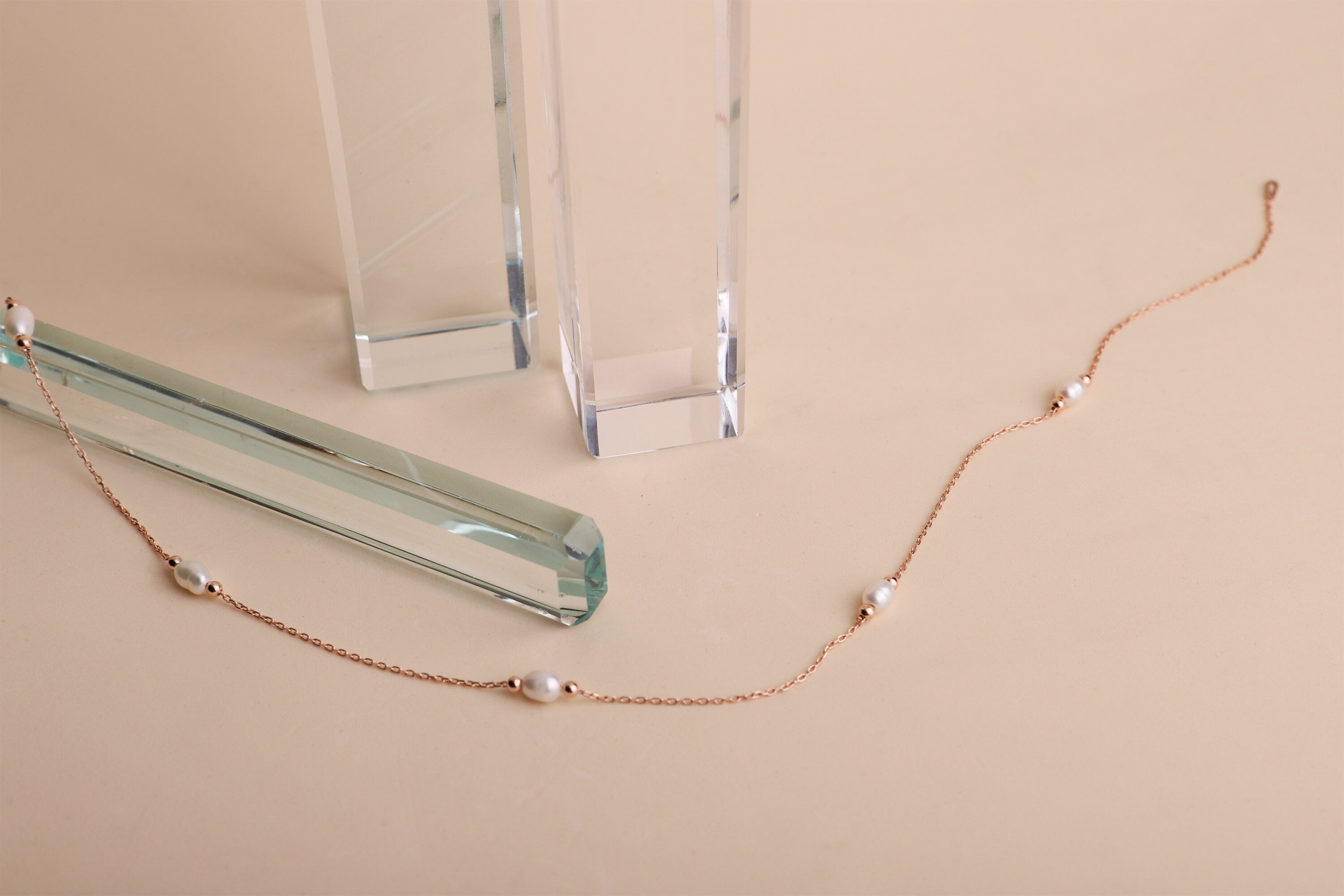 Gold Pearl Choker Necklace, Sterling Silver Vintage Style