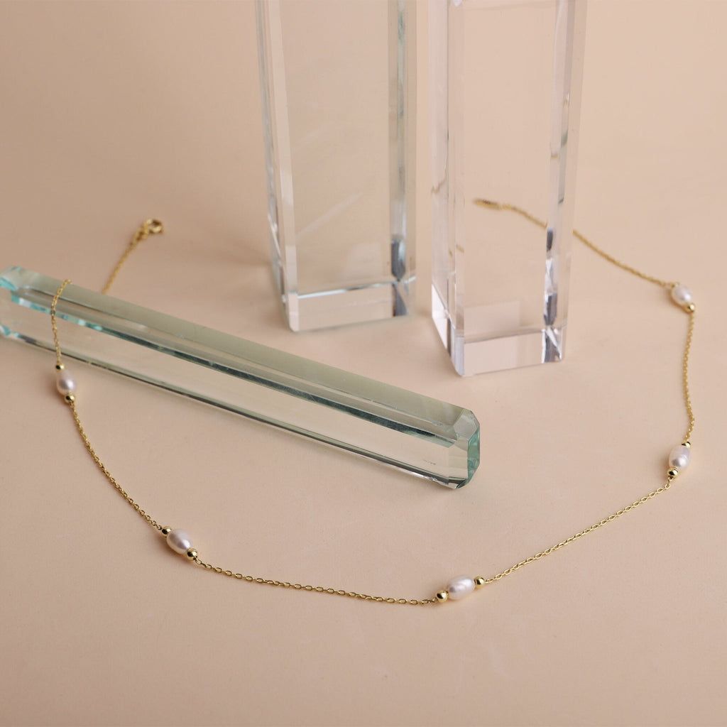 Gold Pearl Choker Necklace, Sterling Silver Vintage Style