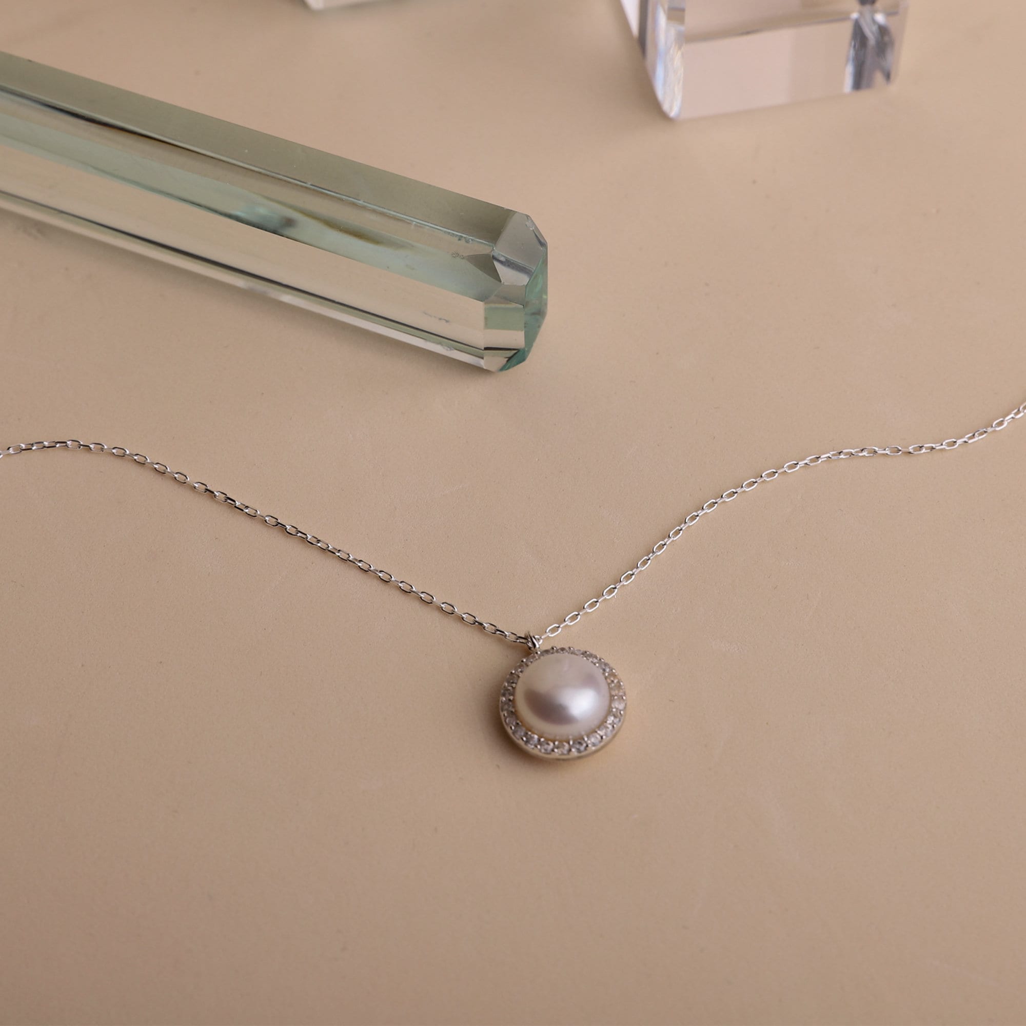 Dainty Pearl Necklace, Sterling Silver Freshwater Pearl CZ