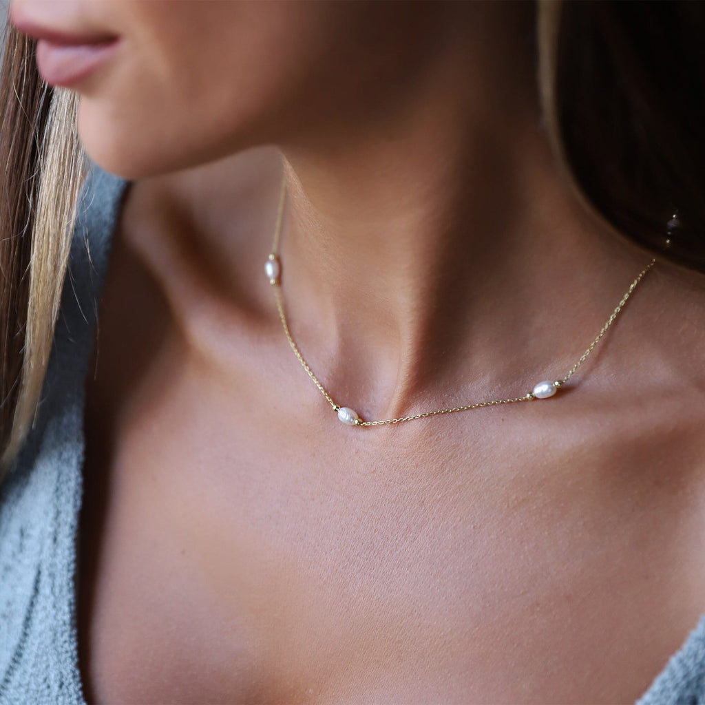 Gold Pearl Choker Necklace, Sterling Silver Vintage Style