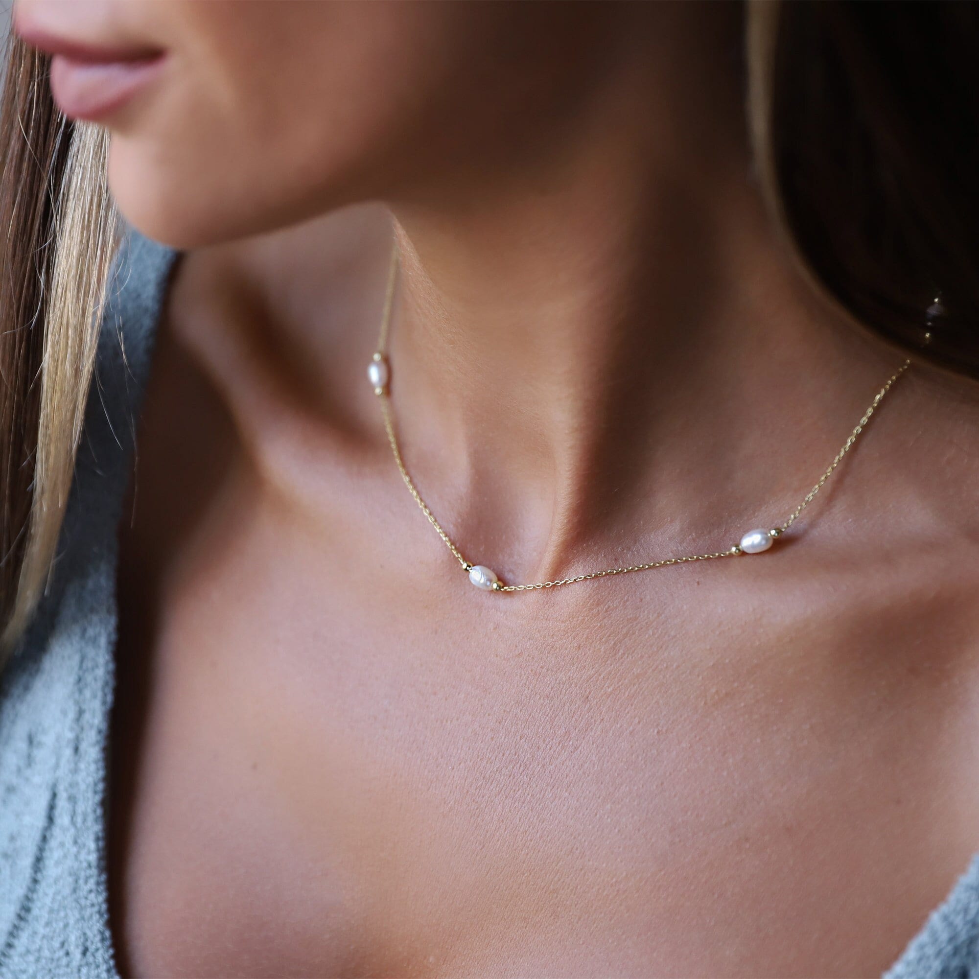 Gold Pearl Choker Necklace, Sterling Silver Vintage Style