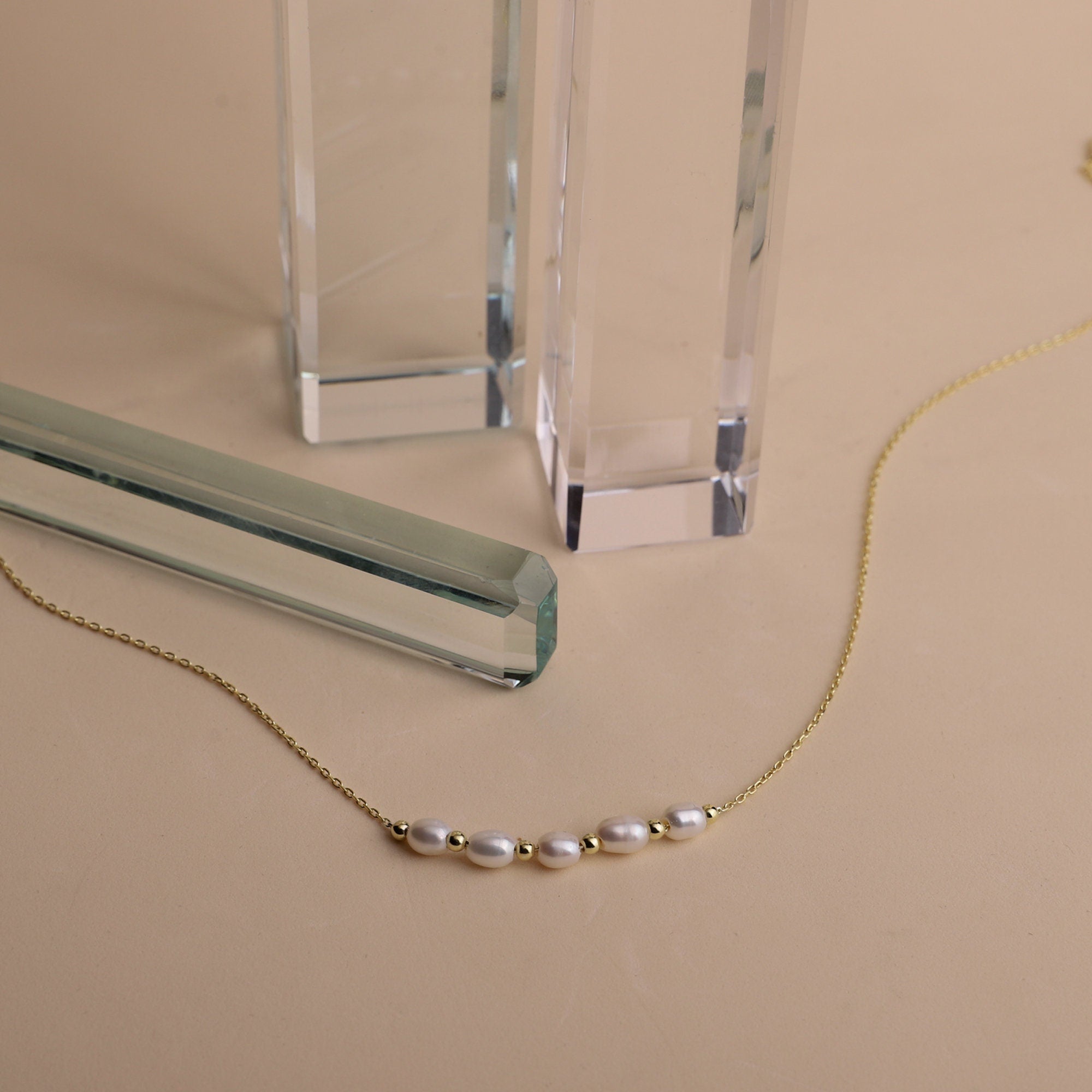 Freshwater Pearl Necklace, Dainty Oval Beads In Sterling Silver