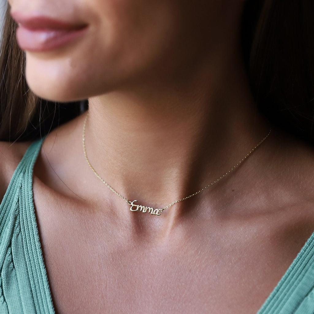 Gold Name Necklace, Personalized 14K Solid Gold Pendant For Women