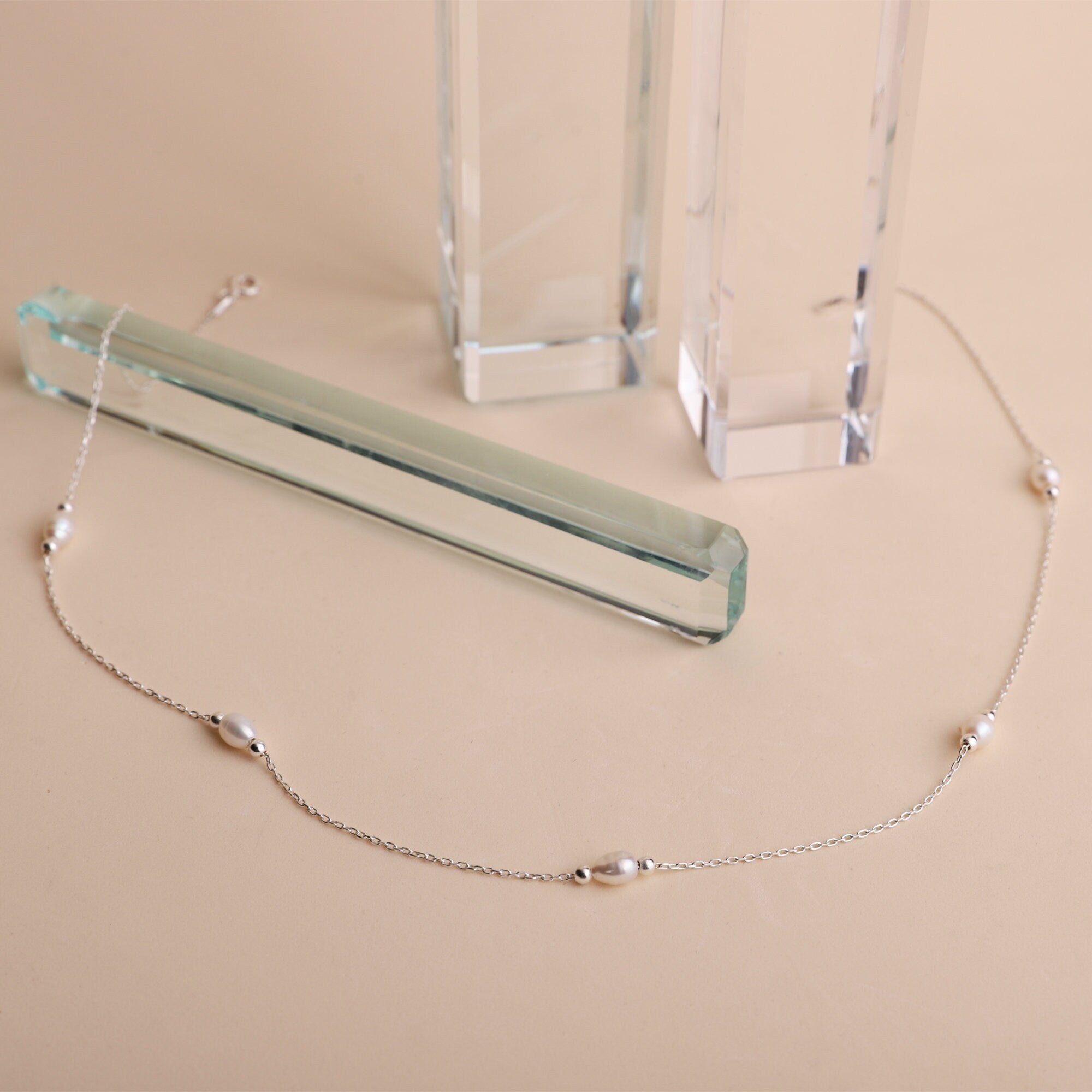 Gold Pearl Choker Necklace, Sterling Silver Vintage Style