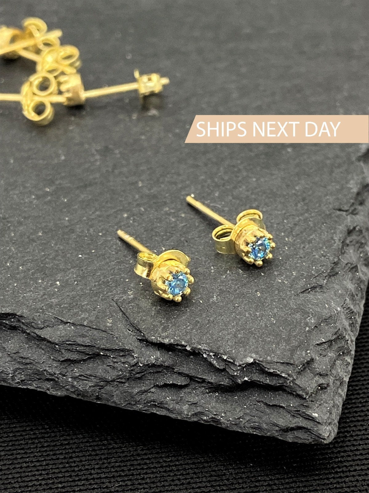 Birthstone Stud Earrings, 925 Sterling Silver, Blue Topaz & Opal