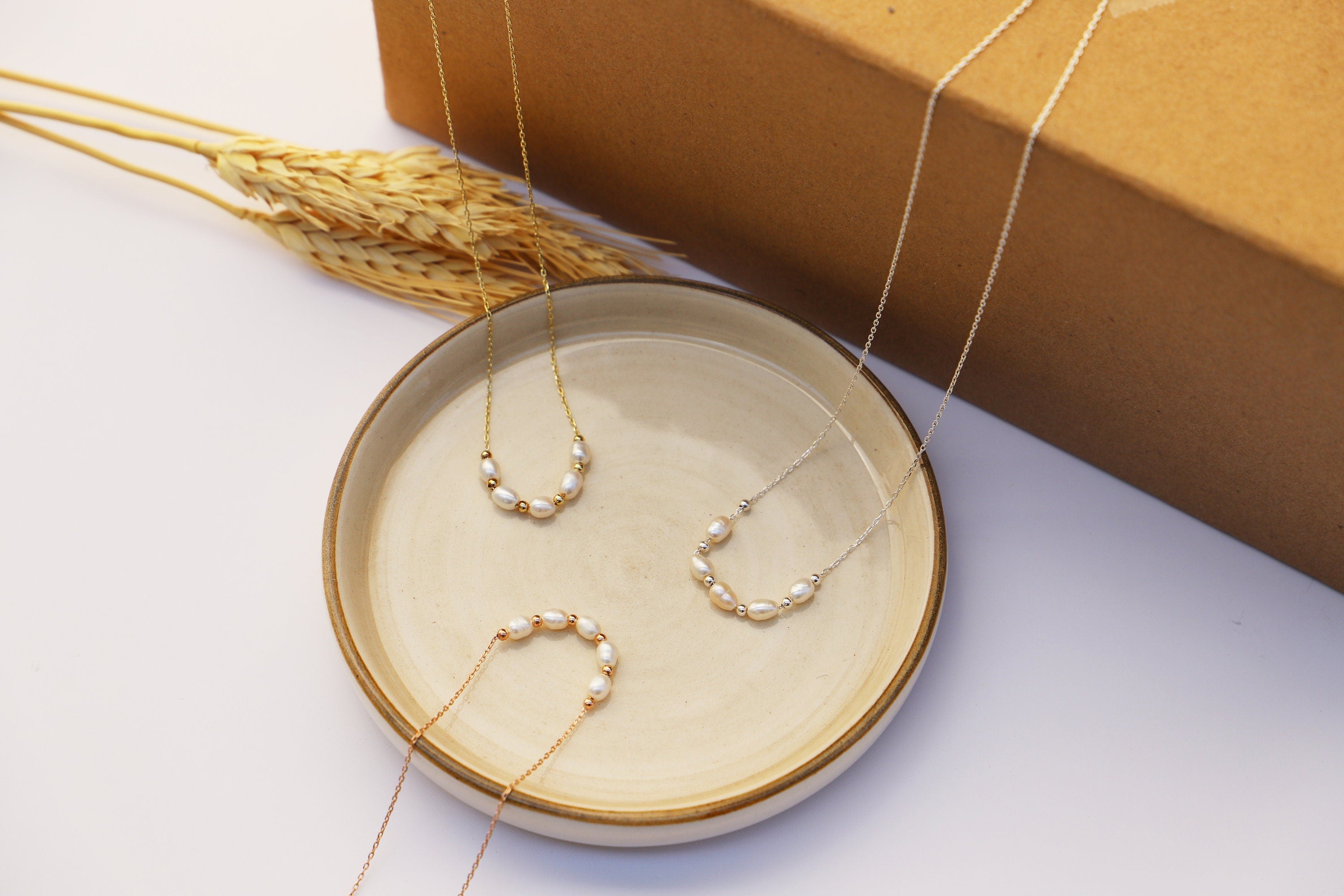 Freshwater Pearl Necklace, Dainty Oval Beads In Sterling Silver