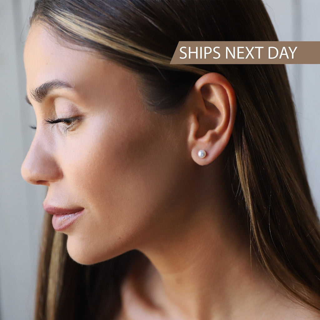 Pearl Stud Earrings, Sterling Silver Freshwater Pearl Earrings