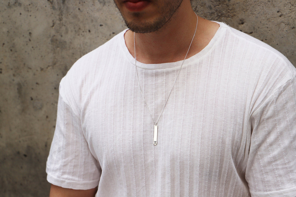 Custom Initial Bar Necklace, Sterling Silver Curb Chain For Her