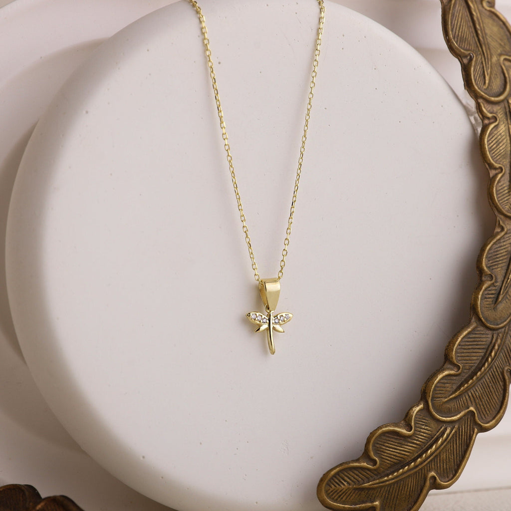 Dragonfly Necklace, 925 Sterling Silver Dainty CZ Pendant Charm