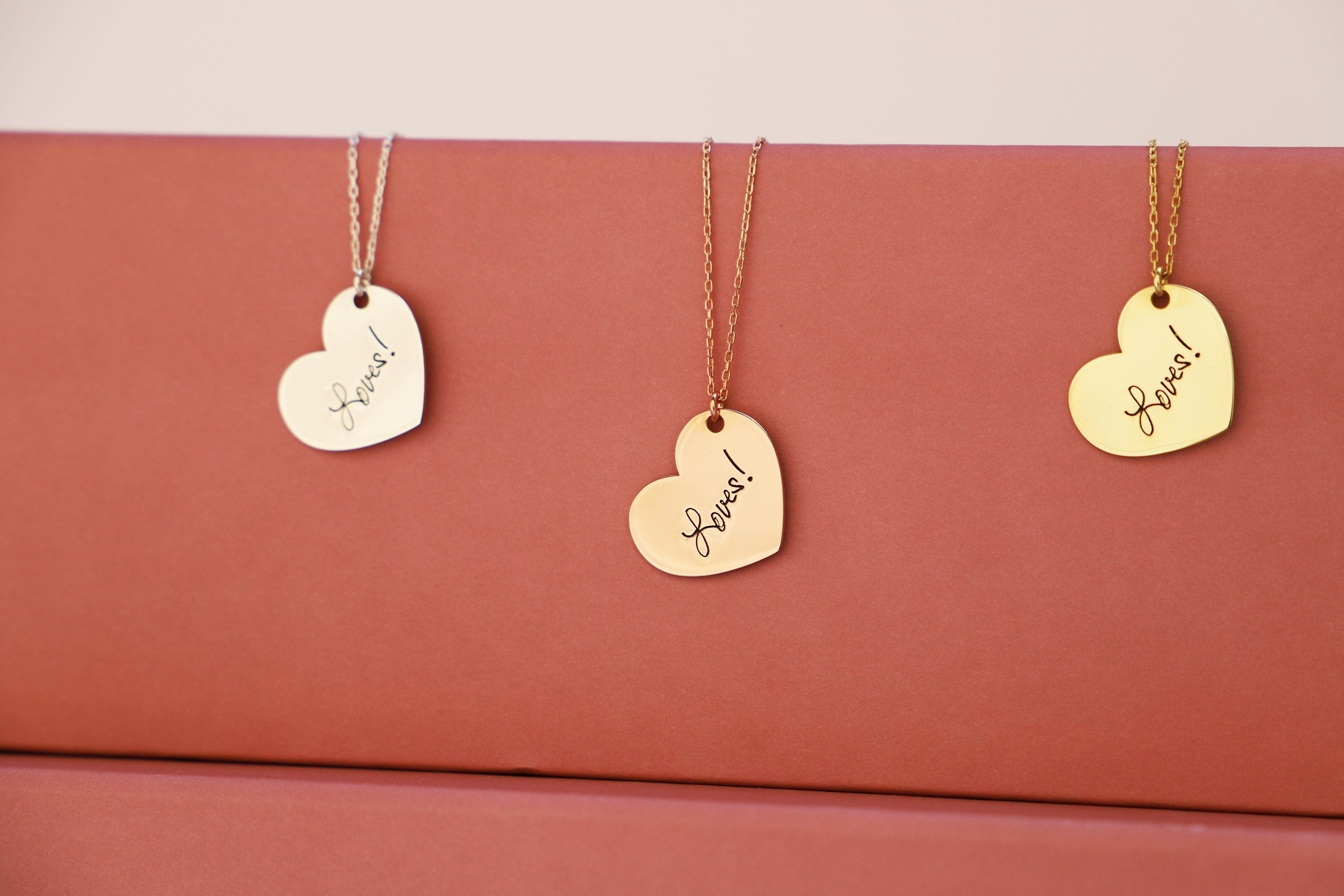 Handwriting Necklace, Sterling Silver Engraved Heart Pendant