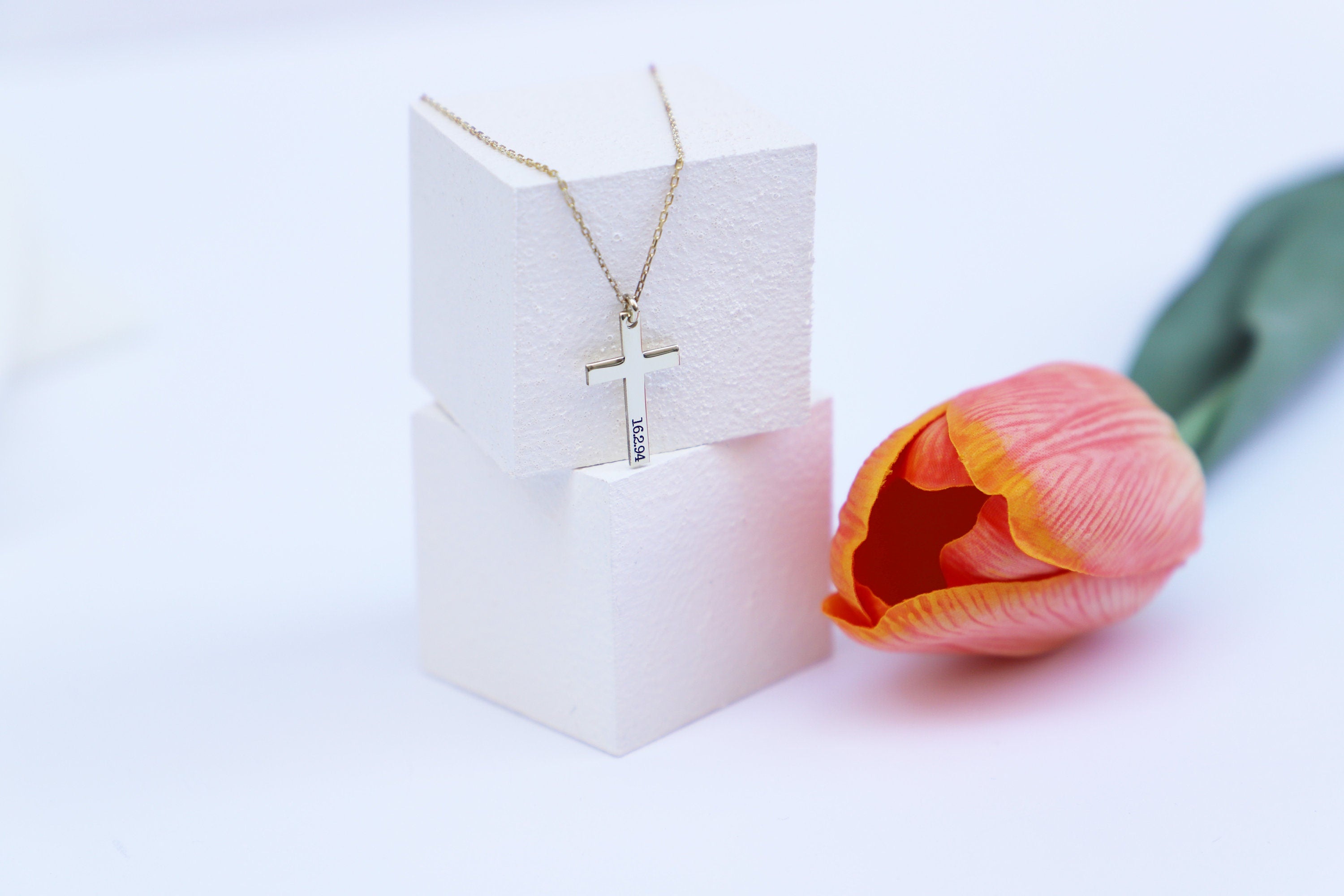 Custom Gold Cross Necklace, Sterling Silver Dainty Cross Pendant