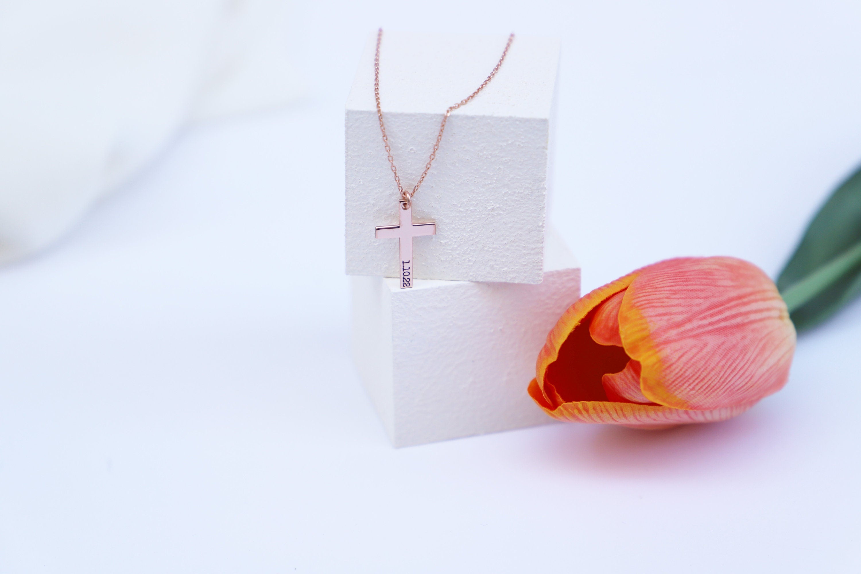 Custom Gold Cross Necklace, Sterling Silver Dainty Cross Pendant