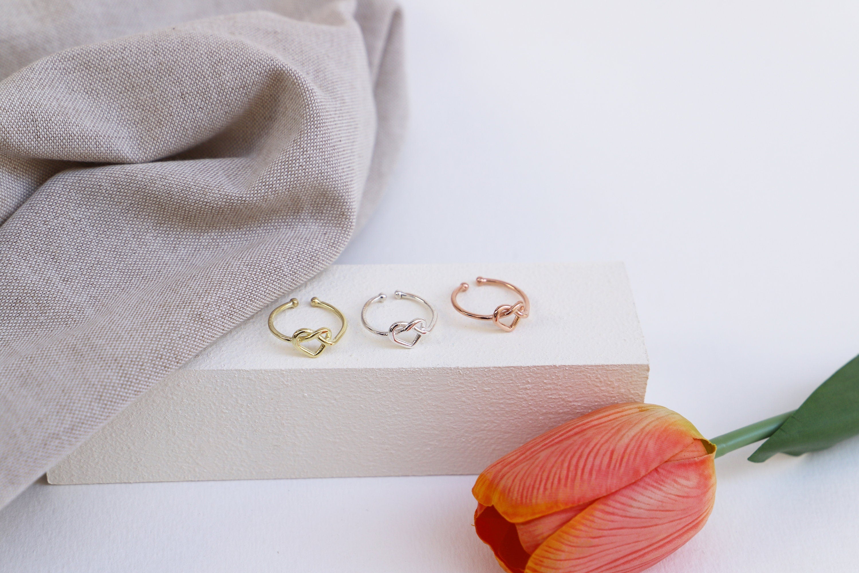 Adjustable Heart Knot Ring, Sterling Silver Love Symbol Ring