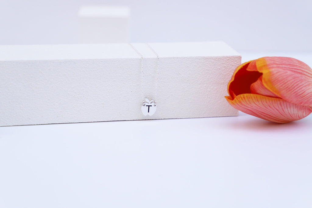 Personalized Initial Necklace, 925 Sterling Silver Apple Pendant