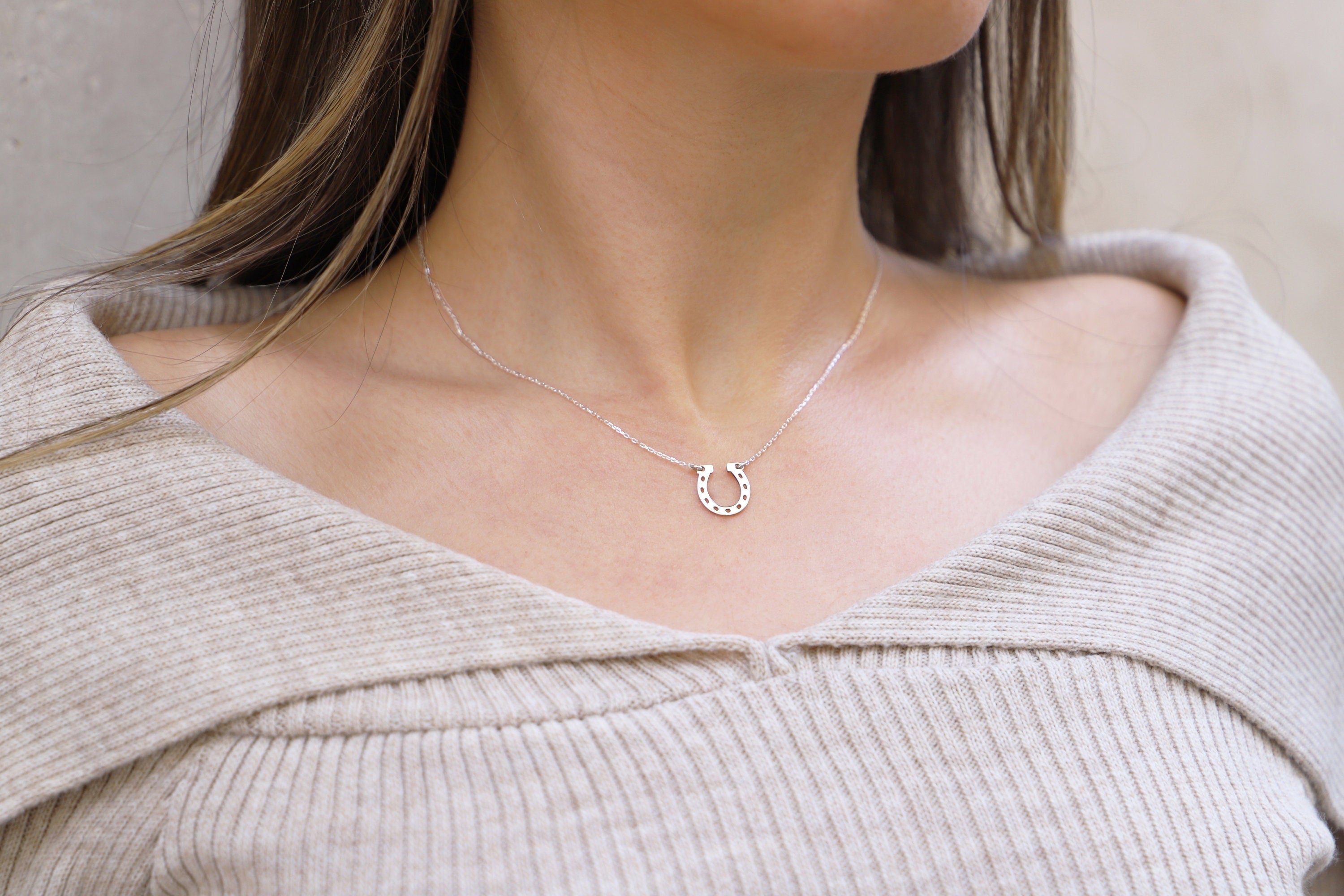 tiny horseshoe necklace, 925 Sterling Silver Lucky Pendant