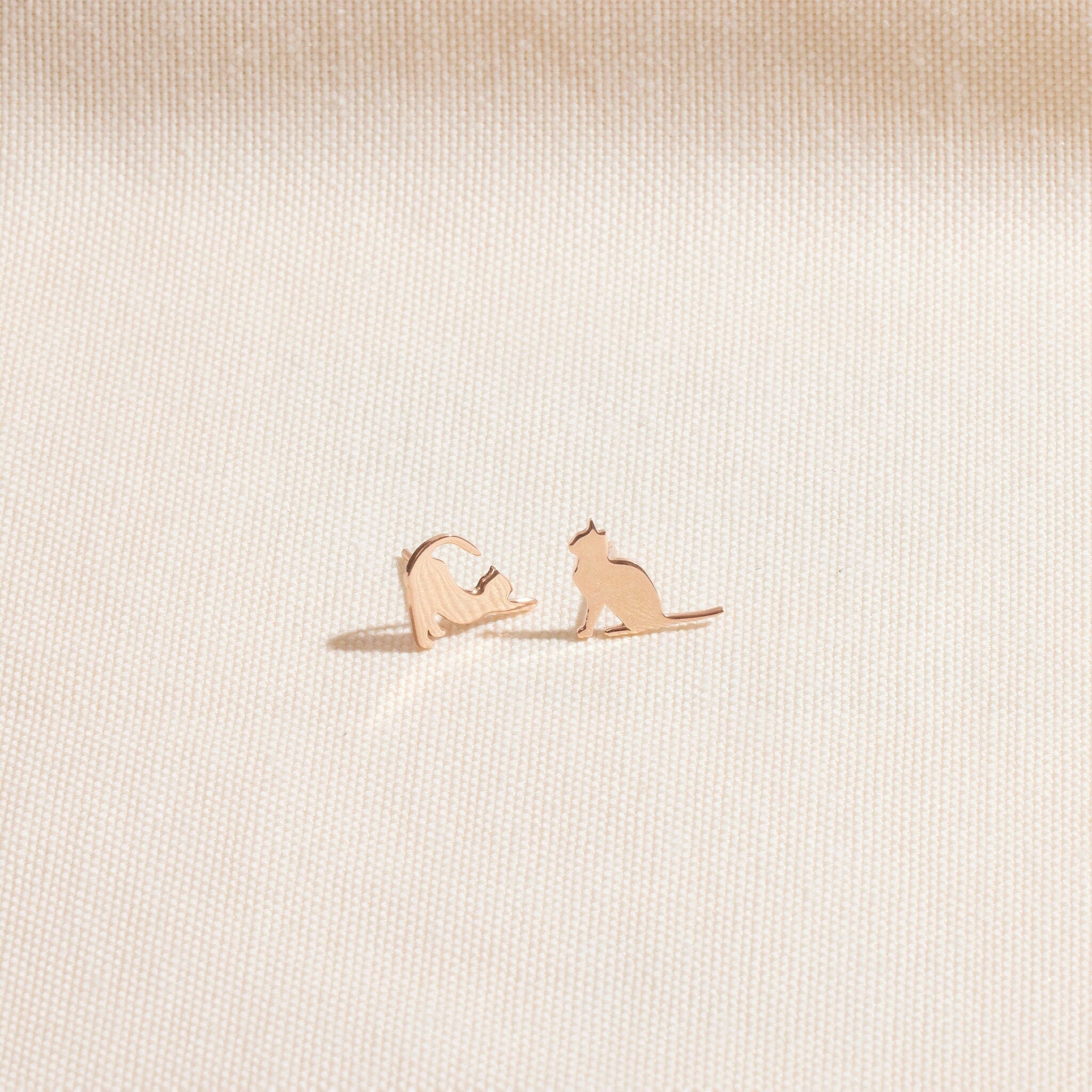 Sterling Silver Cat Earrings, 925 Sterling Silver Studs, Gift Box