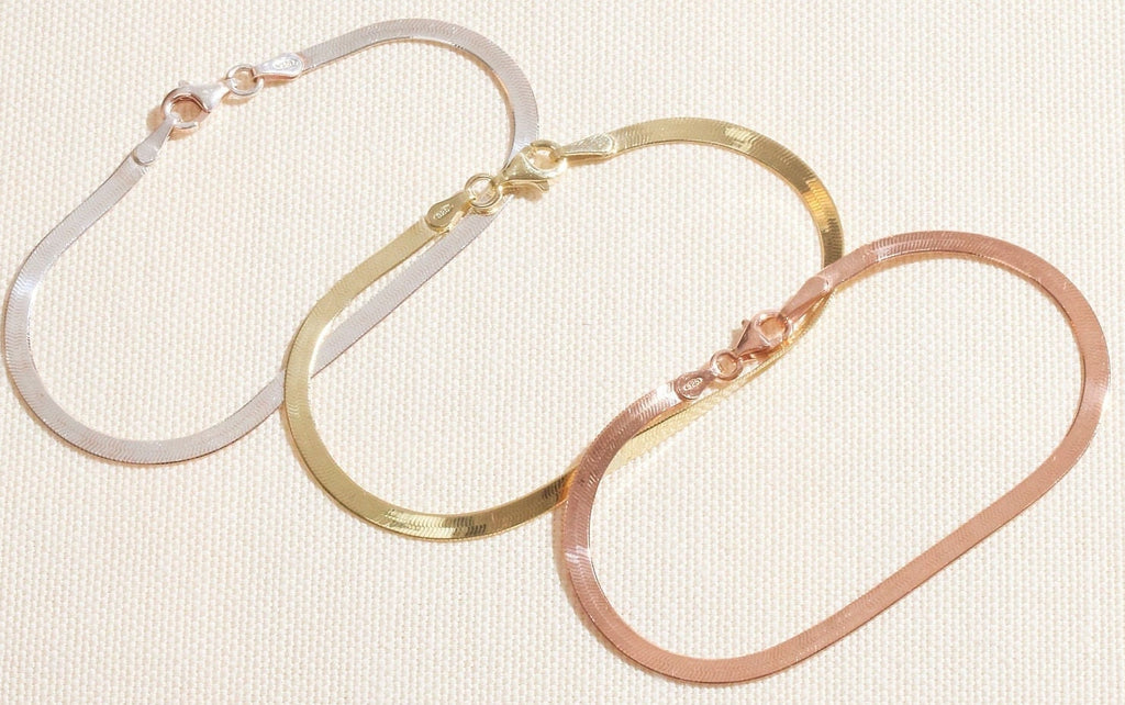 Gold Herringbone Bracelet, Handmade Italian 925 Sterling Silver
