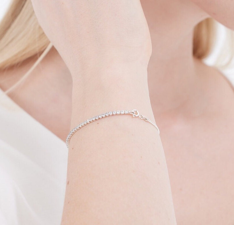 CZ Tennis Bracelet, Sterling Silver Pave Waterway Bracelet