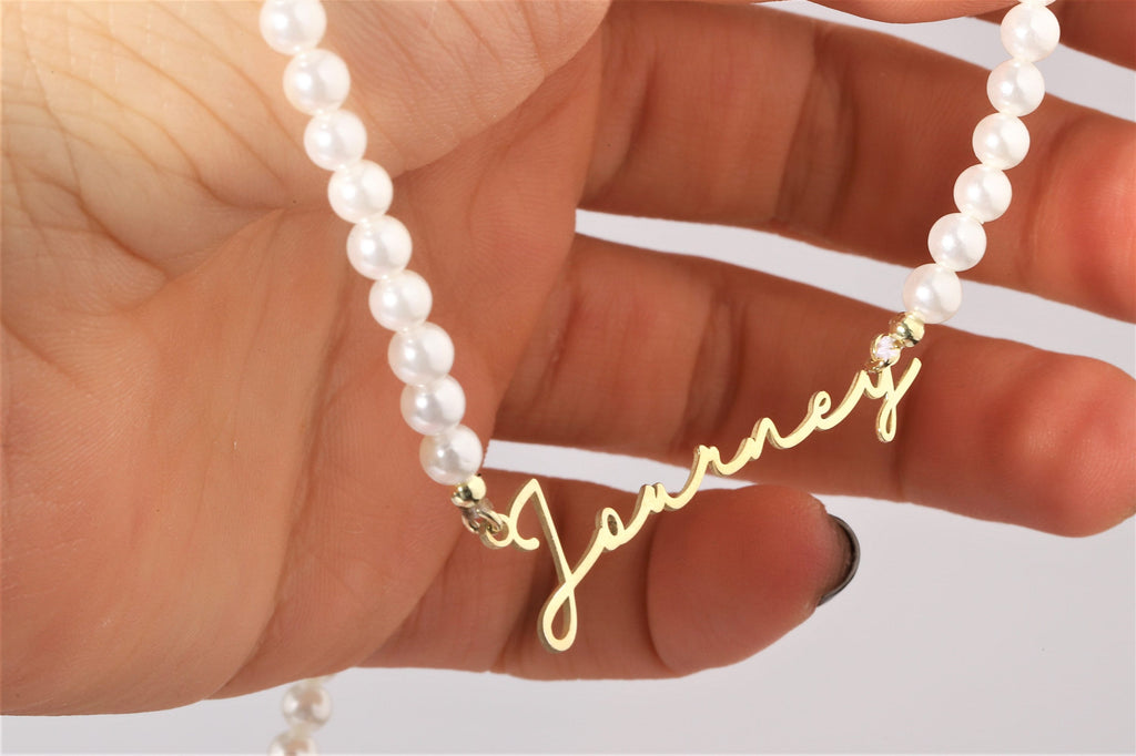 Personalized Pearl Name Necklace, 925 Sterling Silver, Handmade
