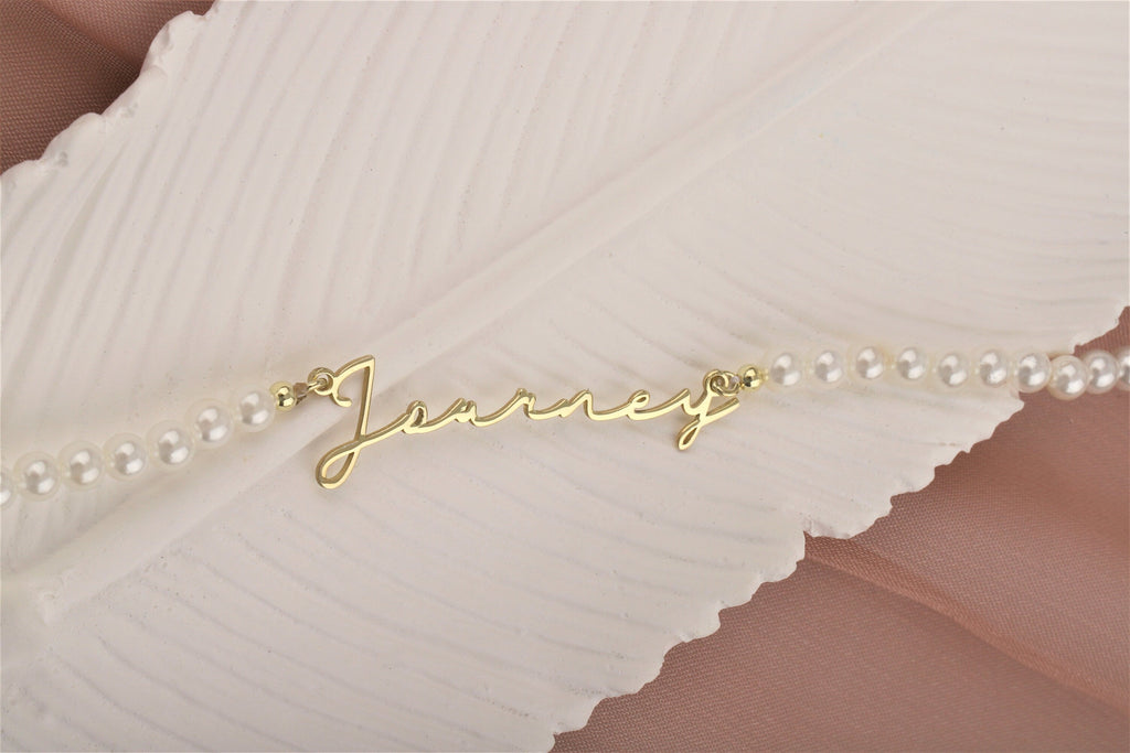 Personalized Pearl Name Necklace, 925 Sterling Silver, Handmade