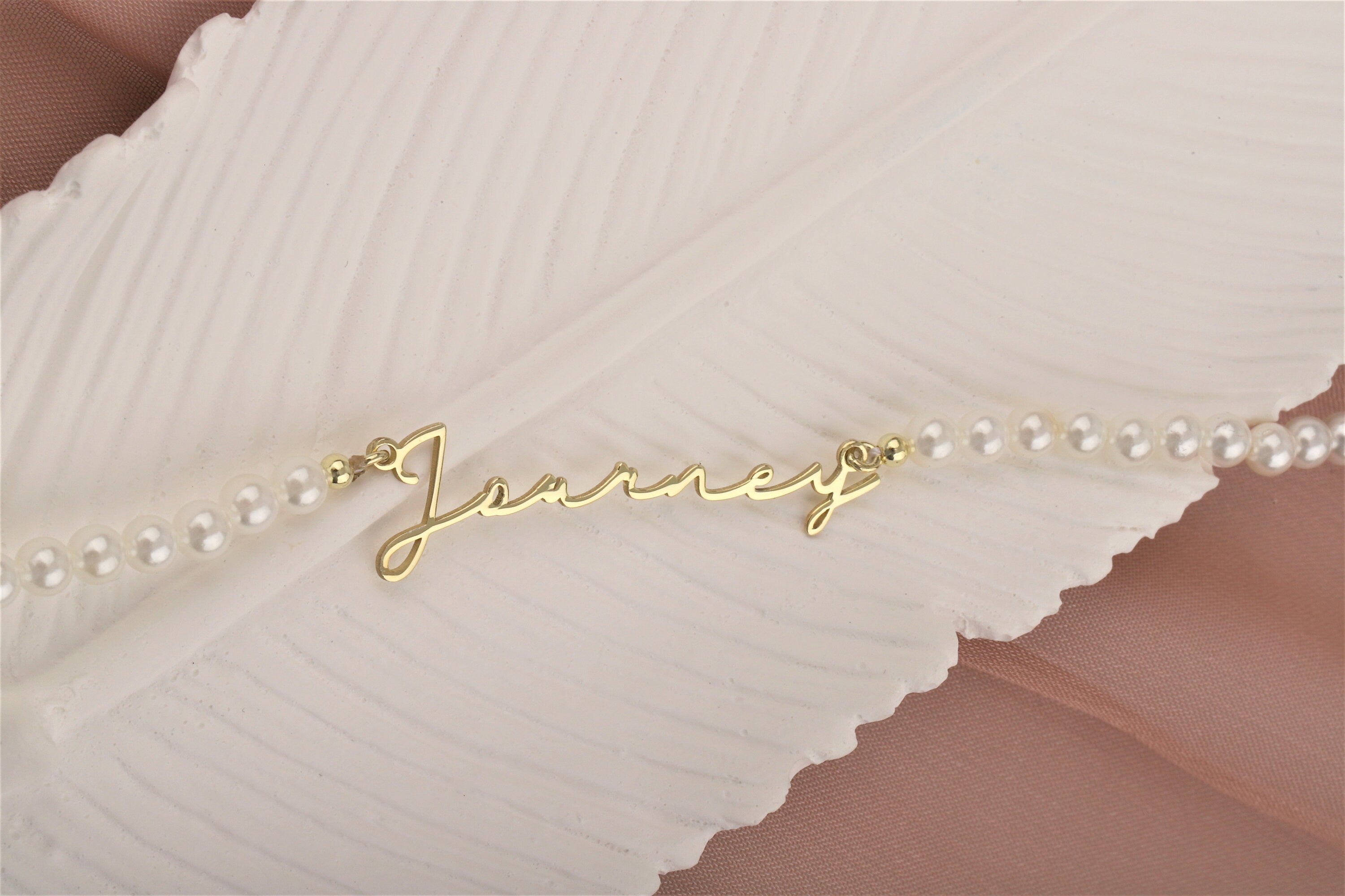 Personalized Pearl Name Necklace, 925 Sterling Silver, Handmade