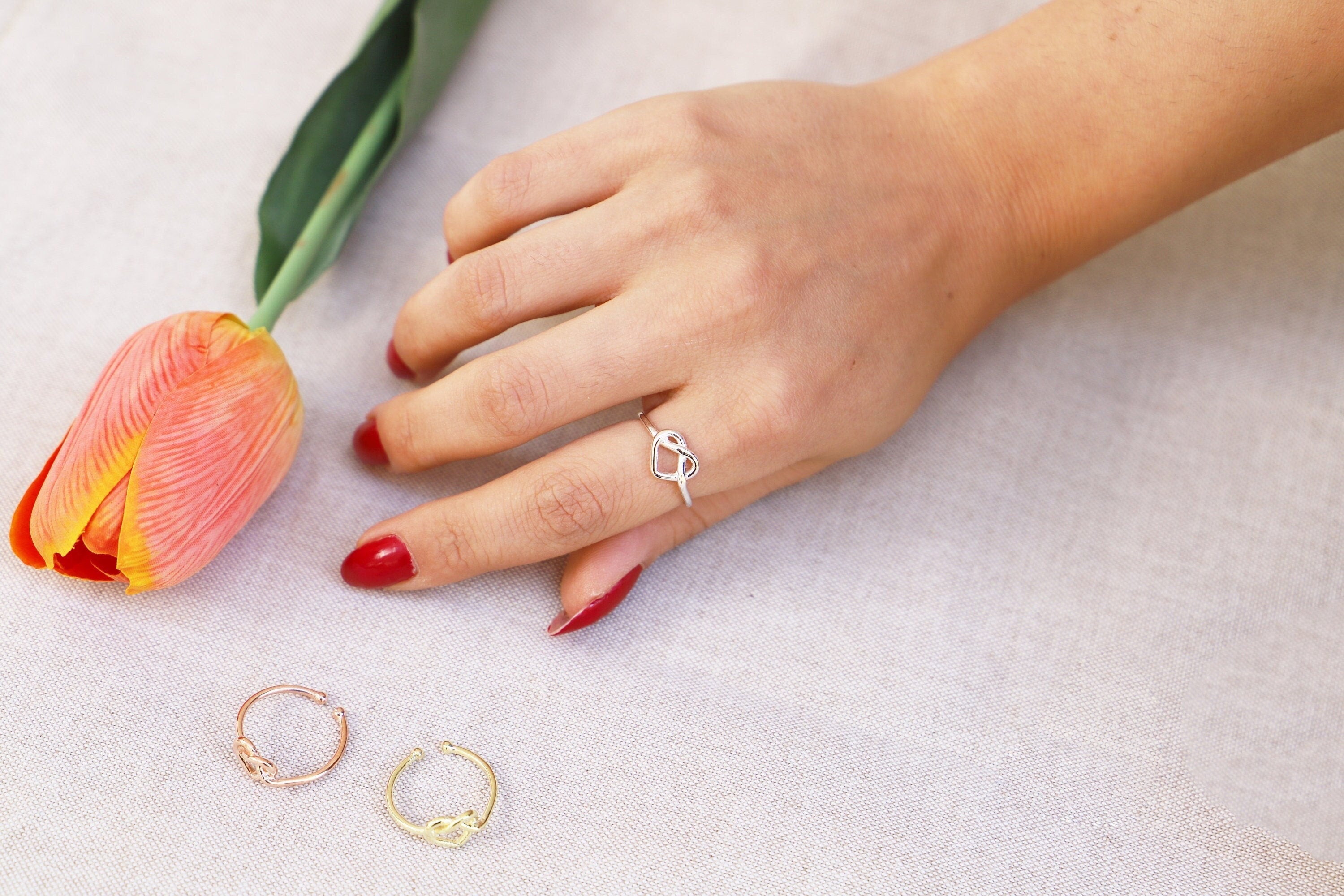 Adjustable Heart Knot Ring, Sterling Silver Love Symbol Ring