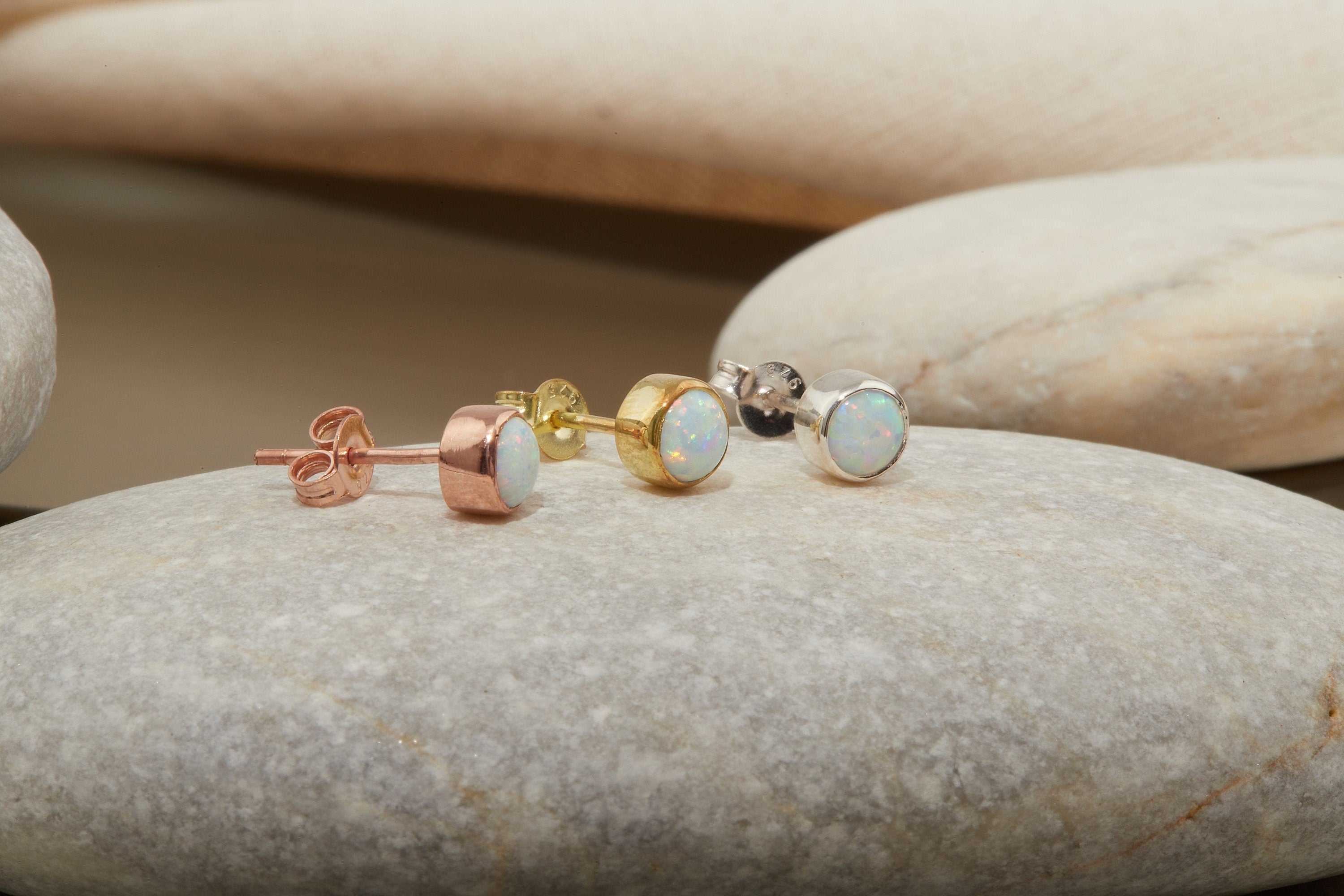 Opal Stud Earrings, 925 Sterling Silver White Opal Stud Earrings