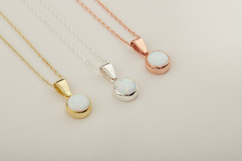 White Opal Charm Necklace, Sterling Silver Pendant
