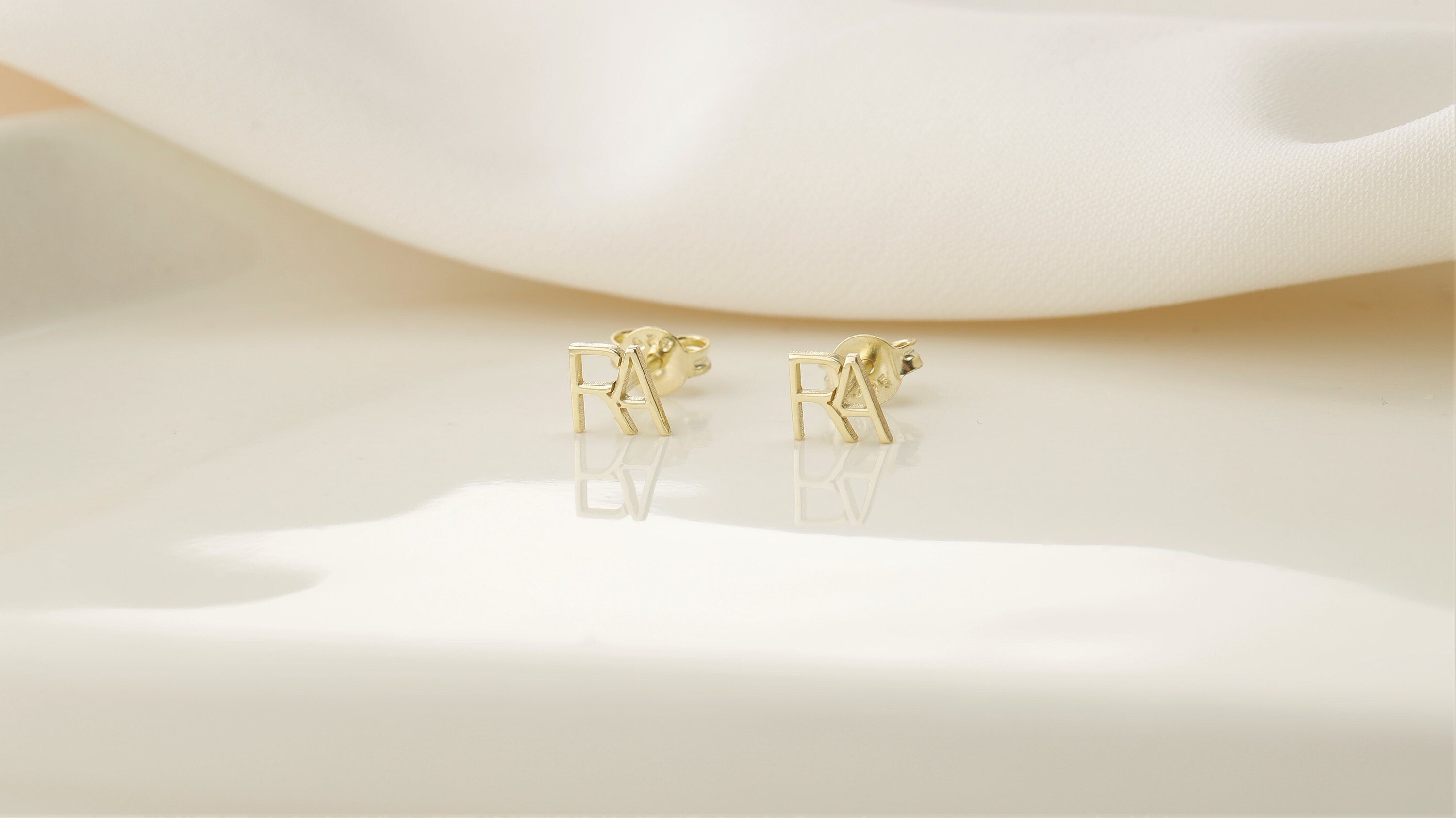 personalized initial earrings, Two Initial Stud Earrings Gift Set
