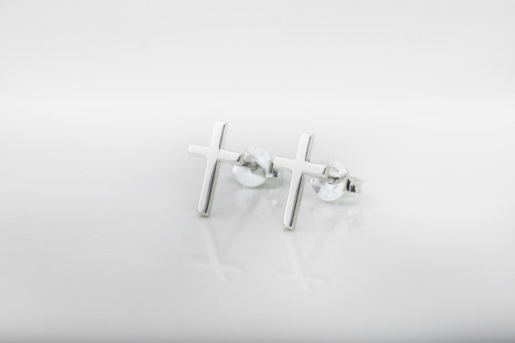 Sterling Silver Cross Earrings, 925 Sterling Silver Stud Earrings