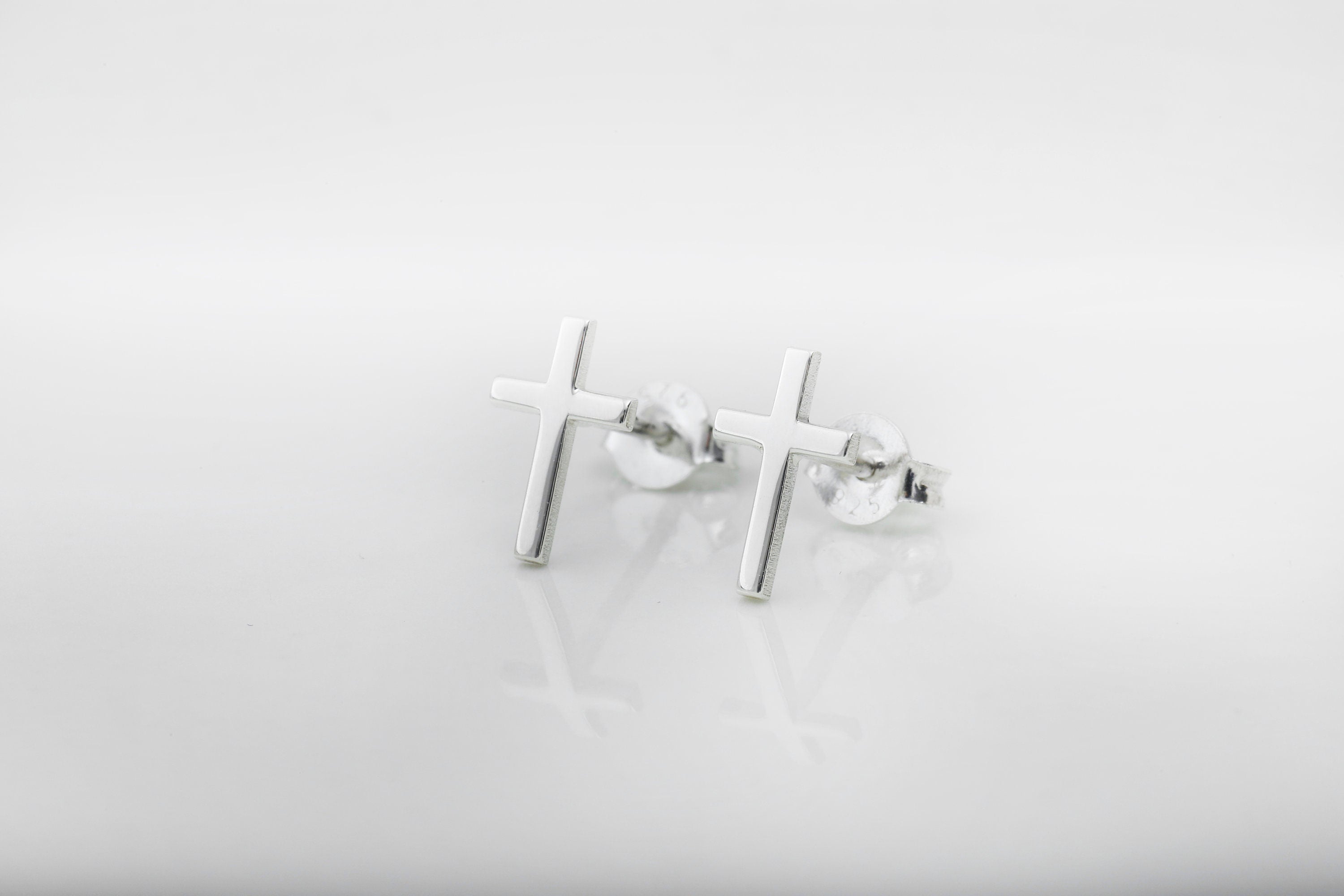 Sterling Silver Cross Earrings, 925 Sterling Silver Stud Earrings